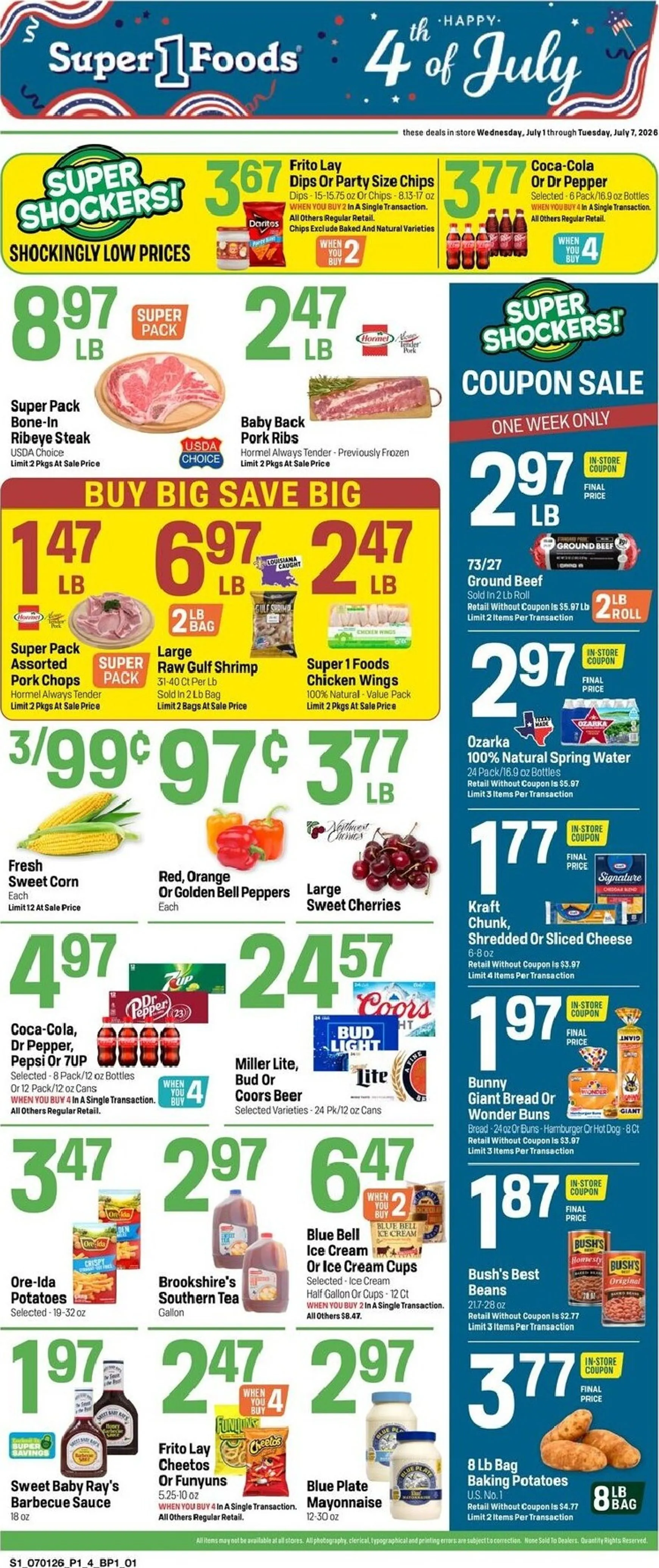Weekly ad Super 1 Foods - 4th of July from July 1 to July 7 2026 - Page 1