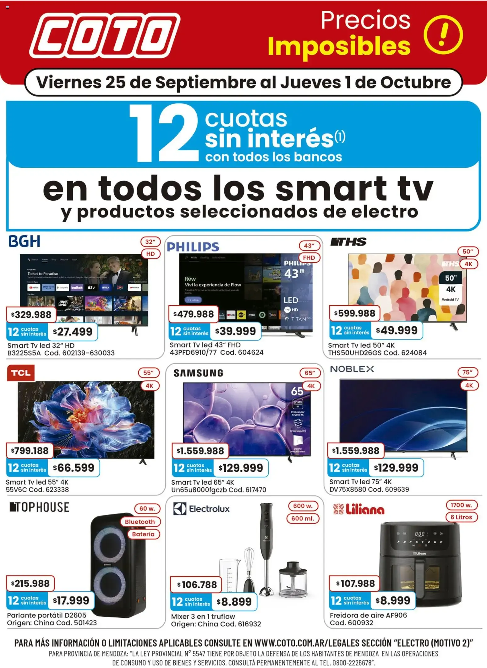 Ofertas de Coto: Precios Imposibles en Smart TV y electro 25 de septiembre al 1 de octubre 2026 - Página 1 del catálogo