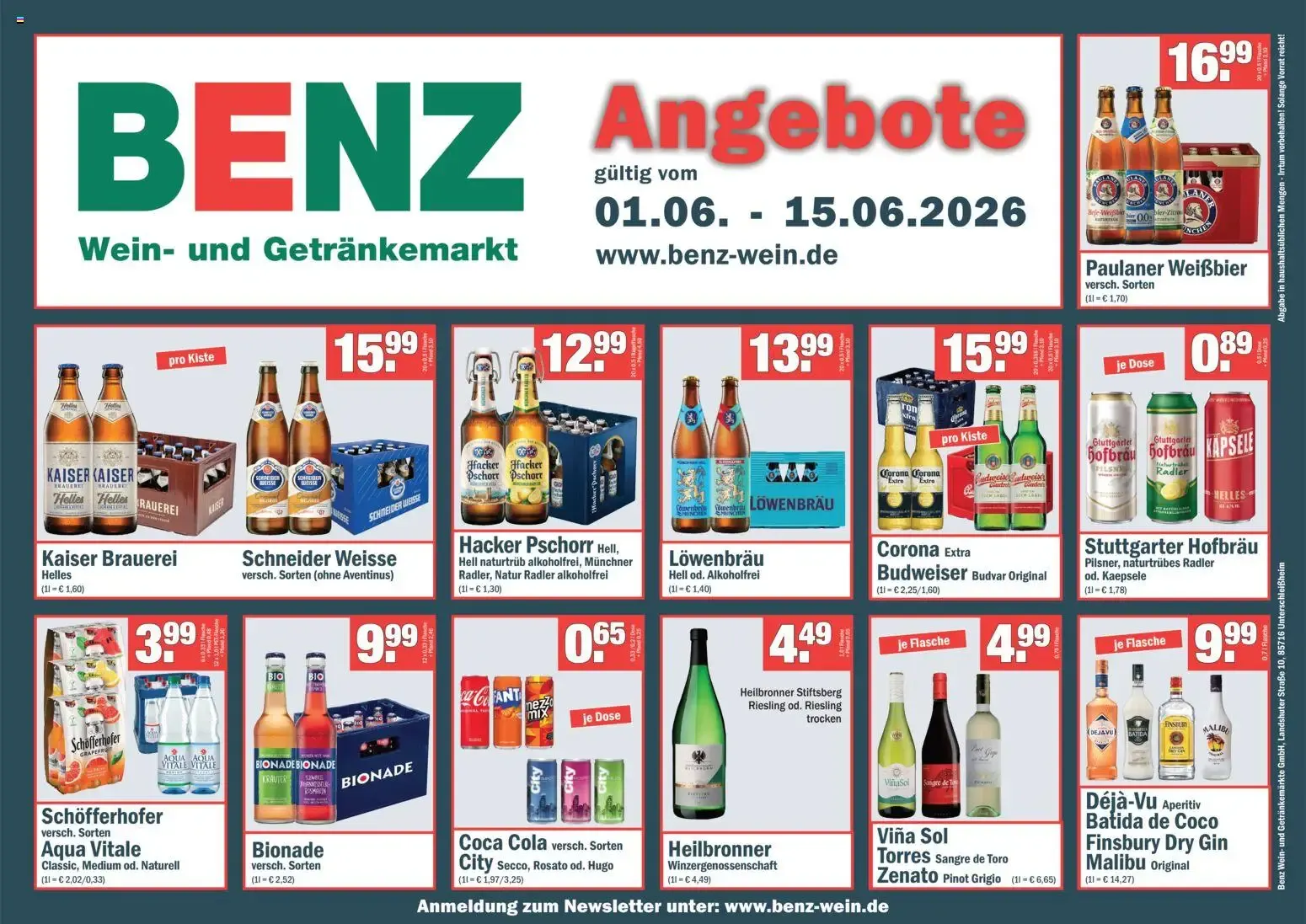 Benz Getränke Prospekt vom 01.06.2026 – Angebote online von 1. Juni bis 15. Juni 2026 - Prospekt seite 1