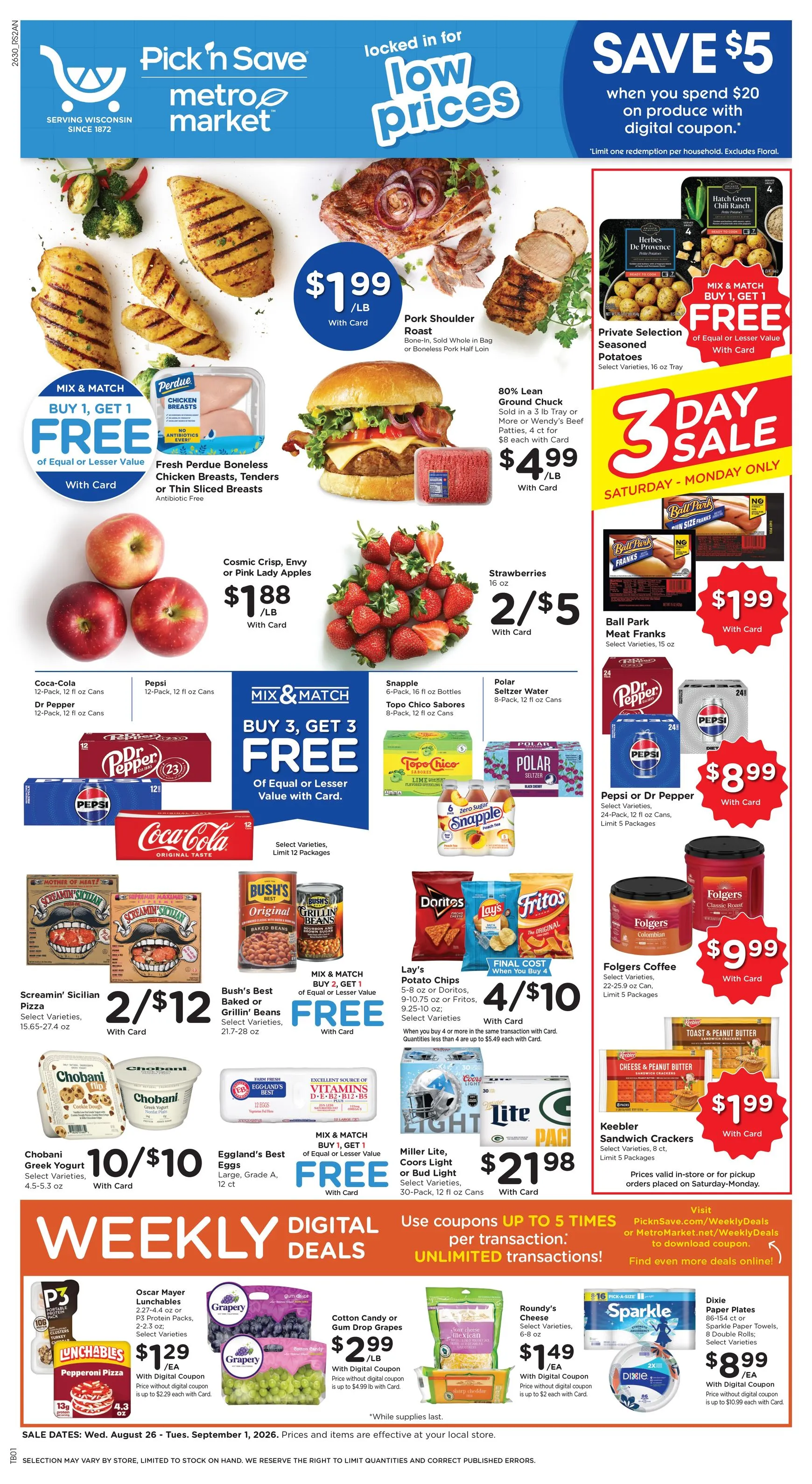 Weekly promotion Current Pick'n Save leaflet valid from Wednesday 08/26/2026 to Tuesday 09/01/2026 spanning from August 26 to September 1 2026 - Page 1 for Catalogue 365
