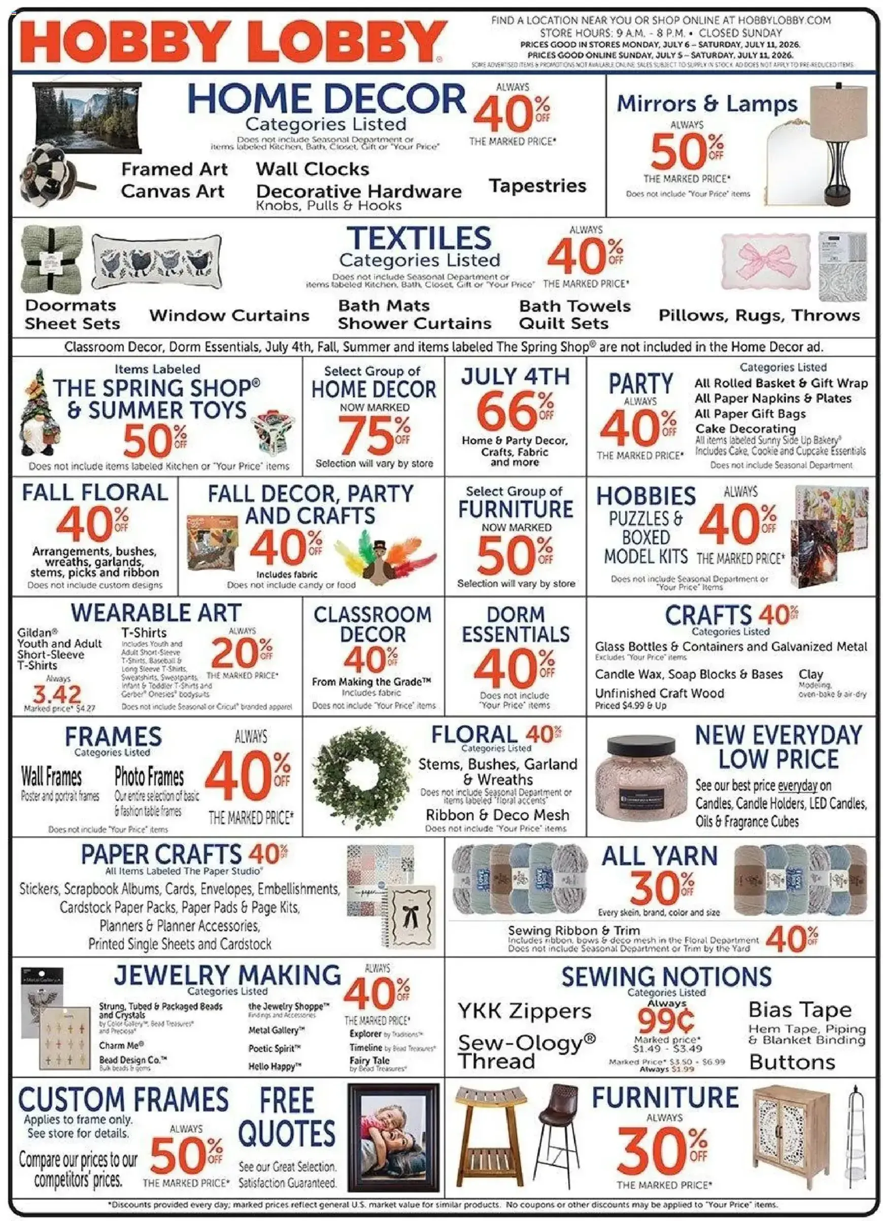 Current Hobby Lobby leaflet valid from Sunday 07/05/2026 to Saturday 07/11/2026