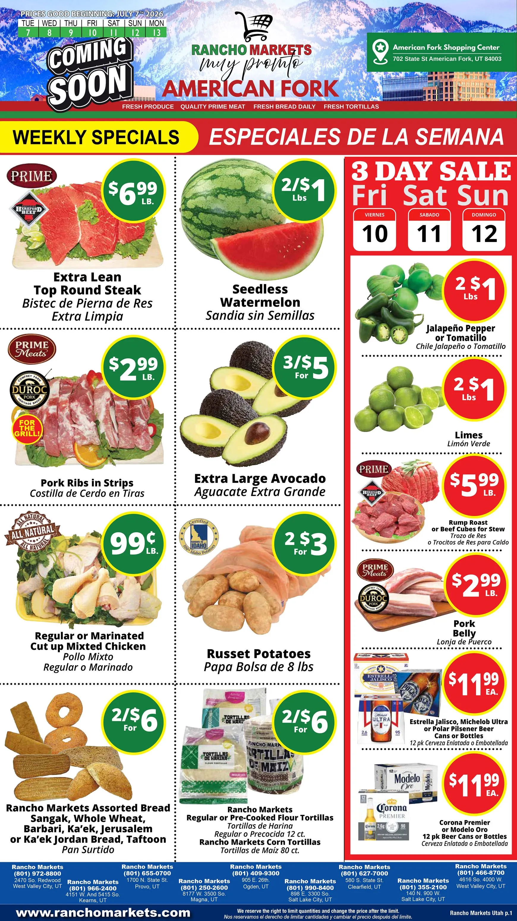 Current Rancho Markets leaflet valid from Tuesday 07/07/2026 to Monday 07/13/2026