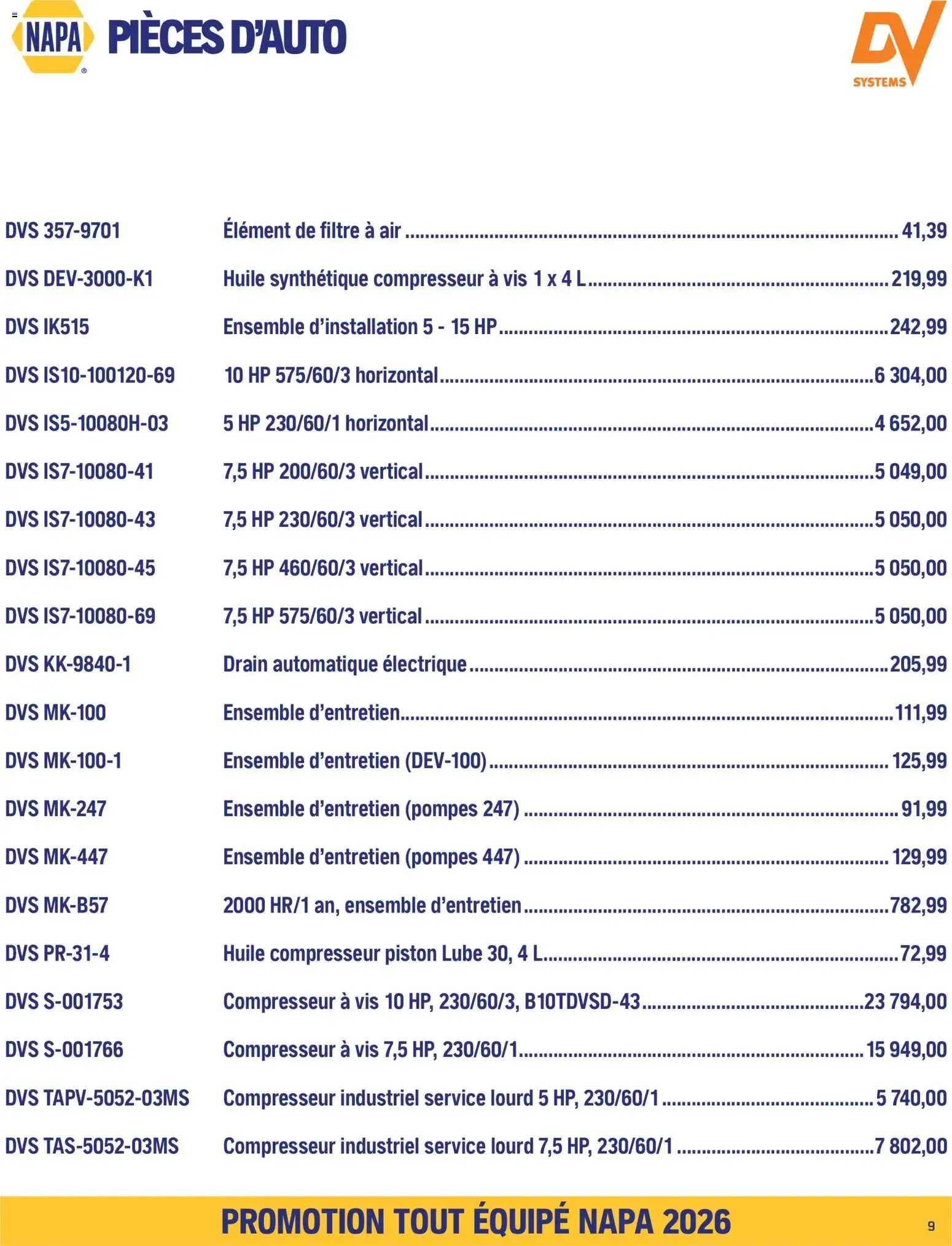 NAPA Auto Parts circulaire - TOUT ÉQUIPÉ septembre-octobre 2026 from Sep 1, 2026 > weekly specials & deals from September 1 to October 31 2026 - flyer page 11