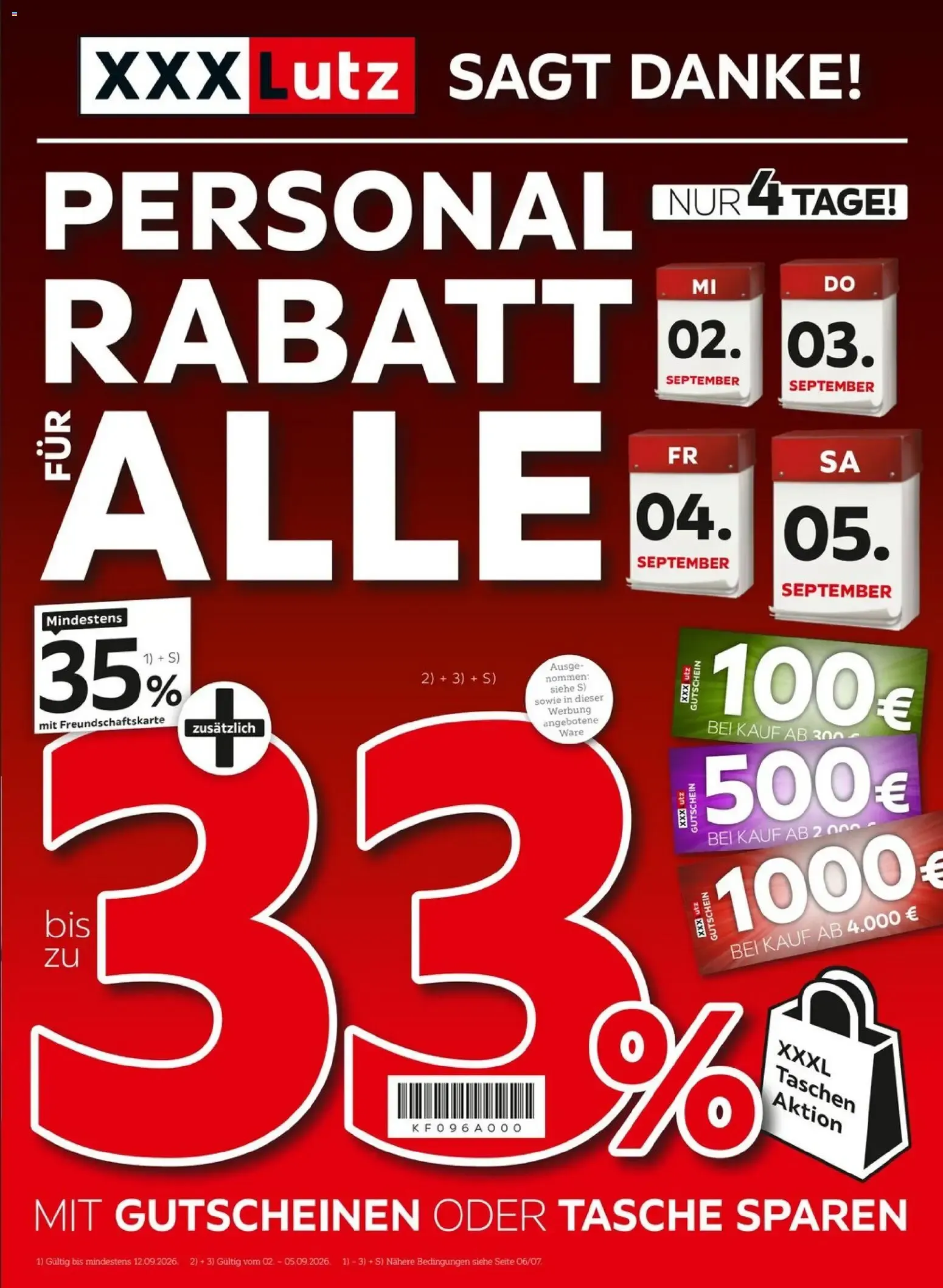 XXXLutz Sagt Danke! Personal Rabatt für Alle von 2. September bis 5. September 2026 - Prospekt seite 1