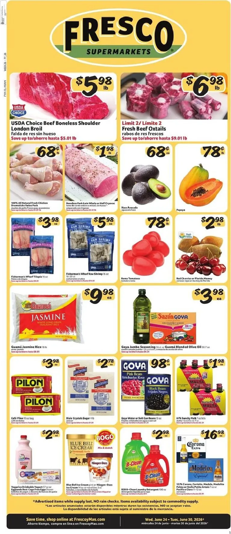 Weekly ad Current Fresco y Más leaflet valid from Wednesday 06/24/2026 to Tuesday 06/30/2026 from June 24 to June 30 2026 - Page 1