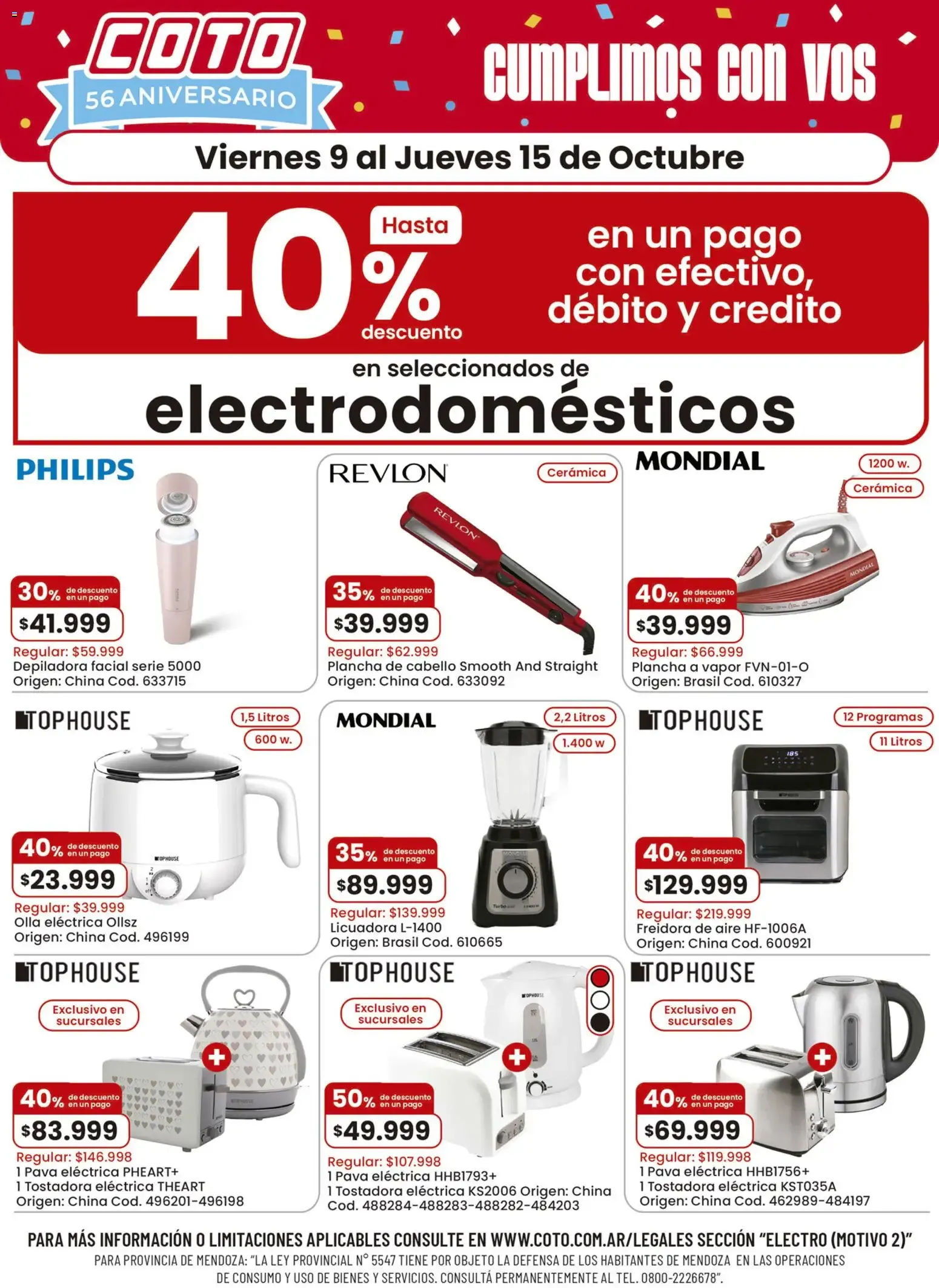 Ofertas de Coto 56 Aniversario: Descuentos en Electrodomésticos 9 de octubre al 15 de octubre 2026 - Página 1 del catálogo