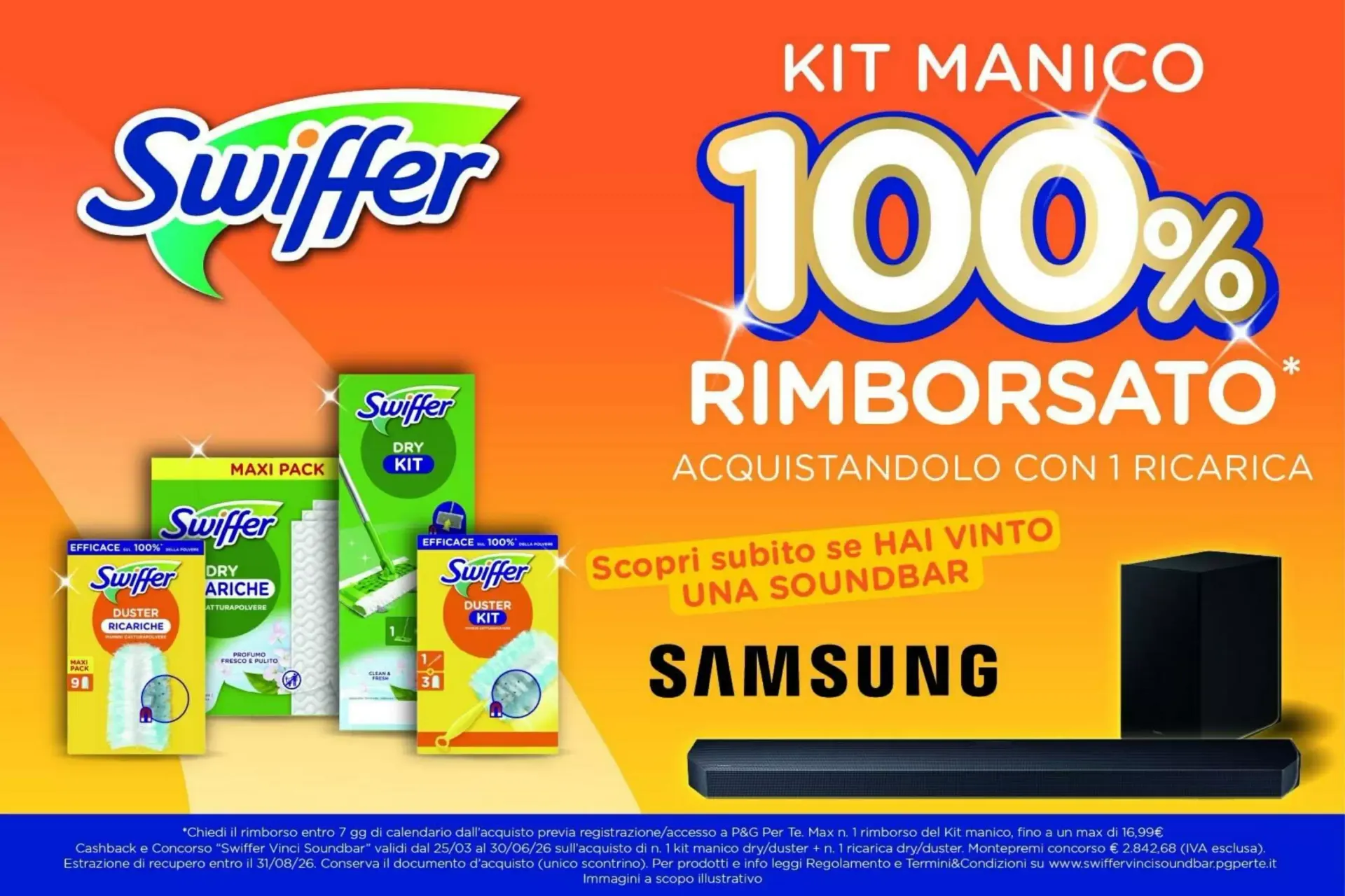 Swiffer: Kit Manico 100% Rimborsato y Concurso Soundbar Samsung da 25 marzo a 30 giugno di 2026 - Pagina del volantino 1