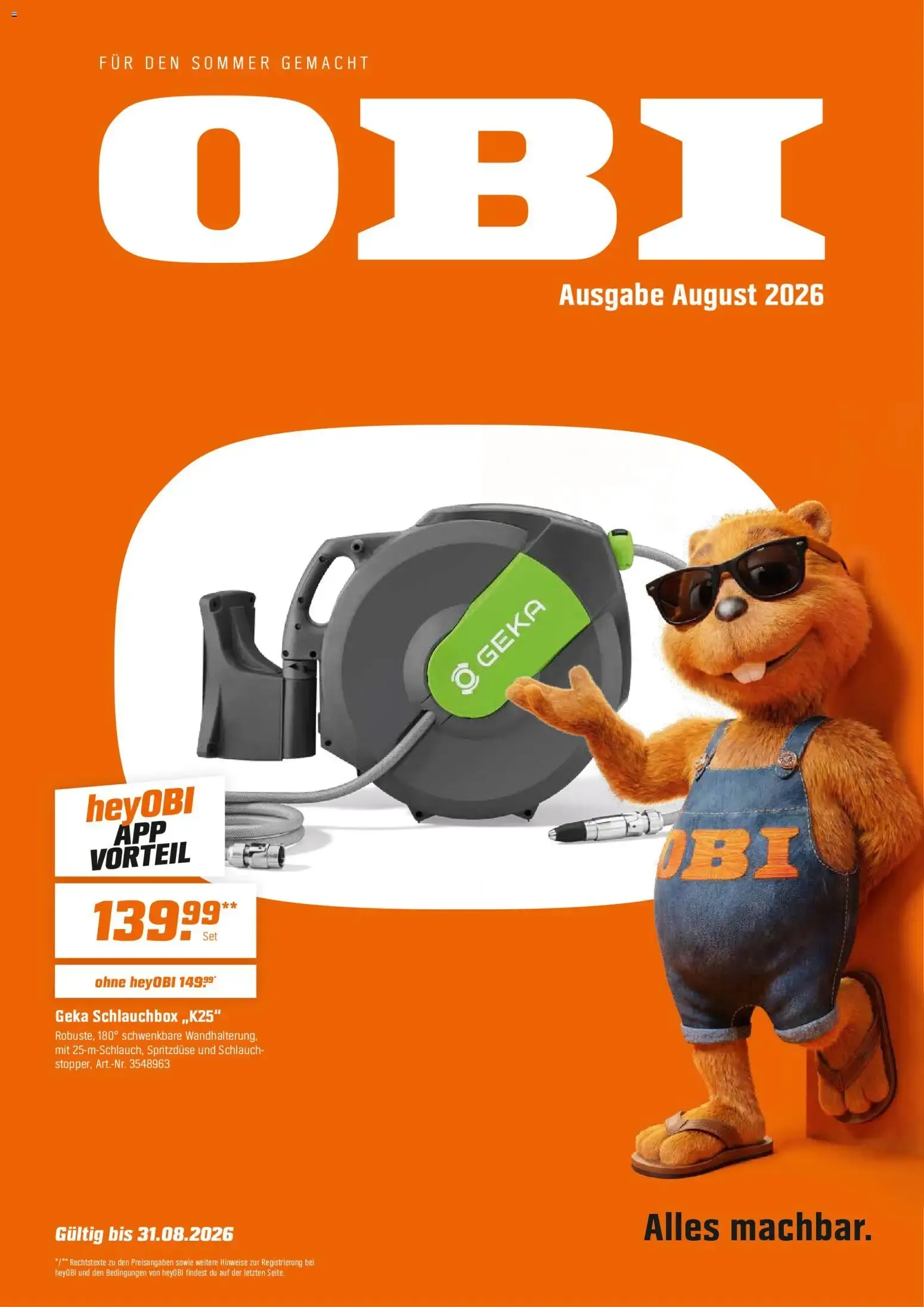 OBI Ausgabe August 2026 von 1. August bis 31. August 2026 - Flugblätt seite 1