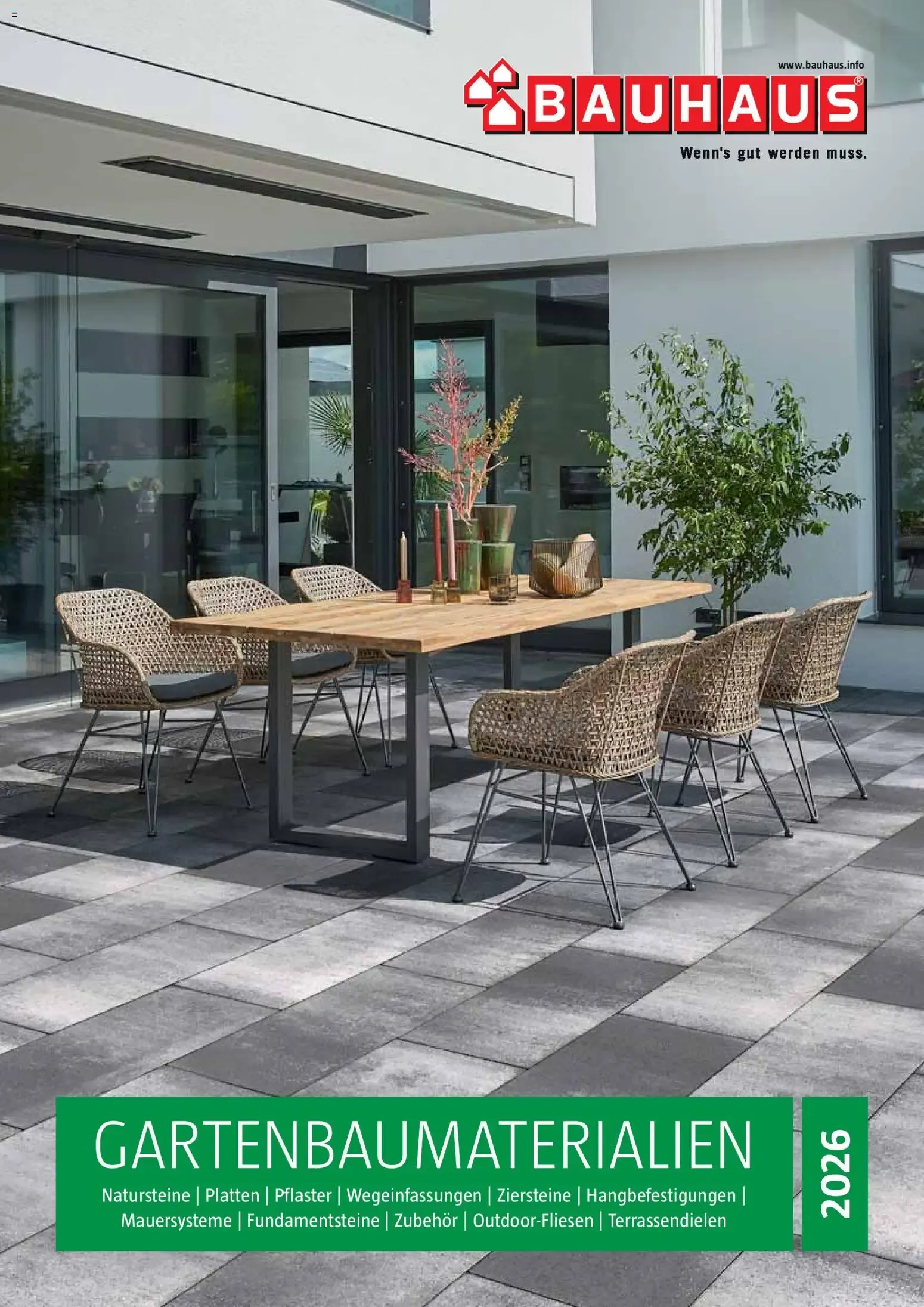 Bauhaus Gartenbaumaterialien von 01.04.2026 - Aktuelle Angebote von 1. April bis 30. Juni 2026 - Flugblätt seite 1