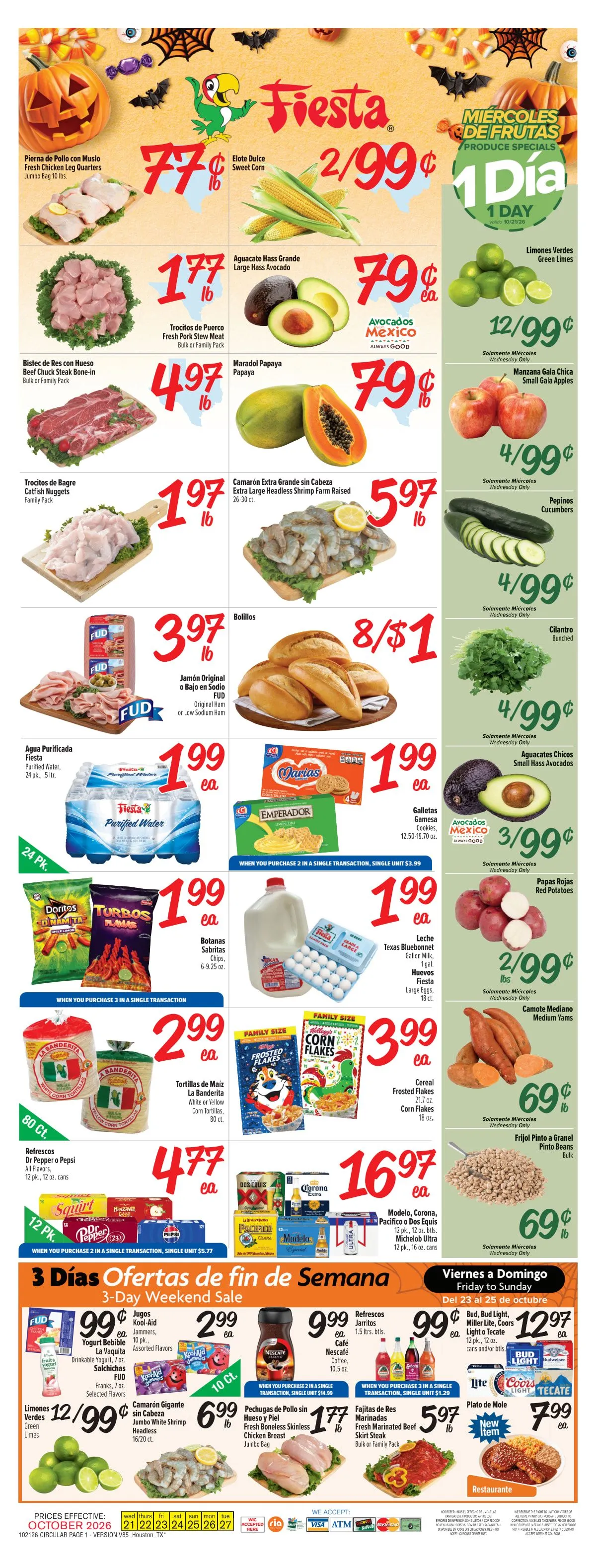 Weekly promotion Current Fiesta Mart - Houston leaflet valid from Wednesday 10/21/2026 to Tuesday 10/27/2026 spanning from October 21 to October 27 2026 - Page 1 for Catalogue 365