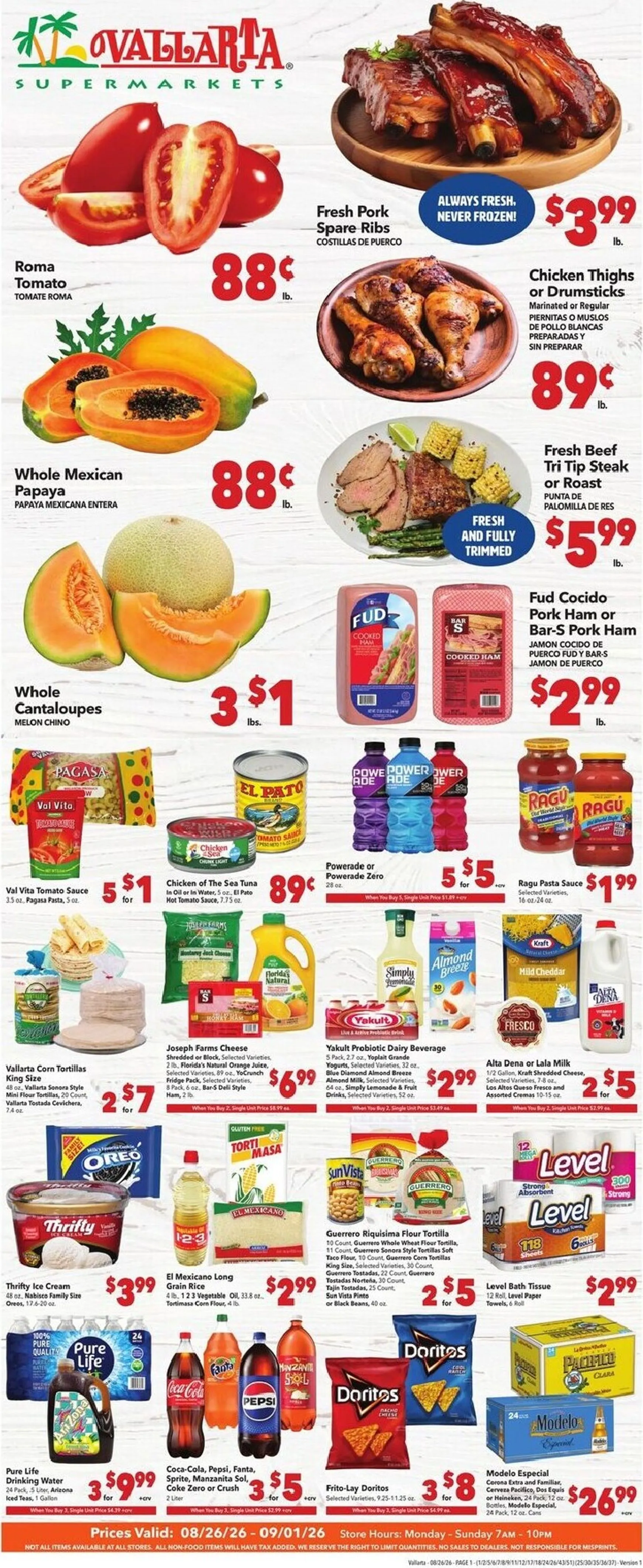 Weekly promotion Current Vallarta leaflet valid from Wednesday 08/26/2026 to Tuesday 09/01/2026 spanning from August 26 to September 1 2026 - Page 1 for Catalogue 365
