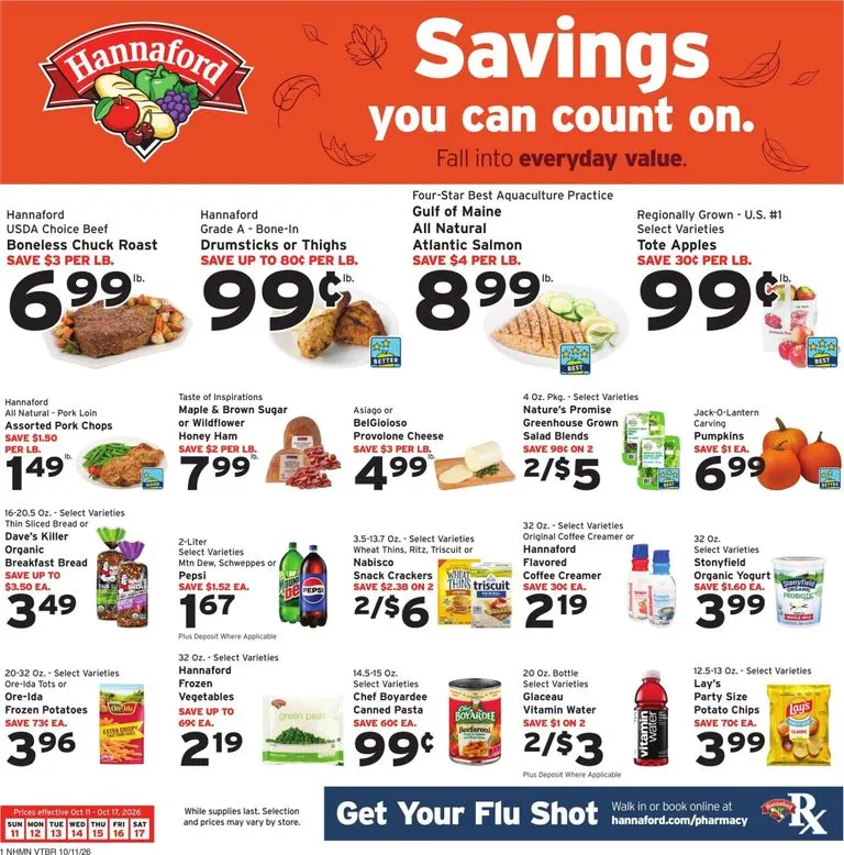 Current Hannaford leaflet valid from Sunday 10/11/2026 to Saturday 10/17/2026