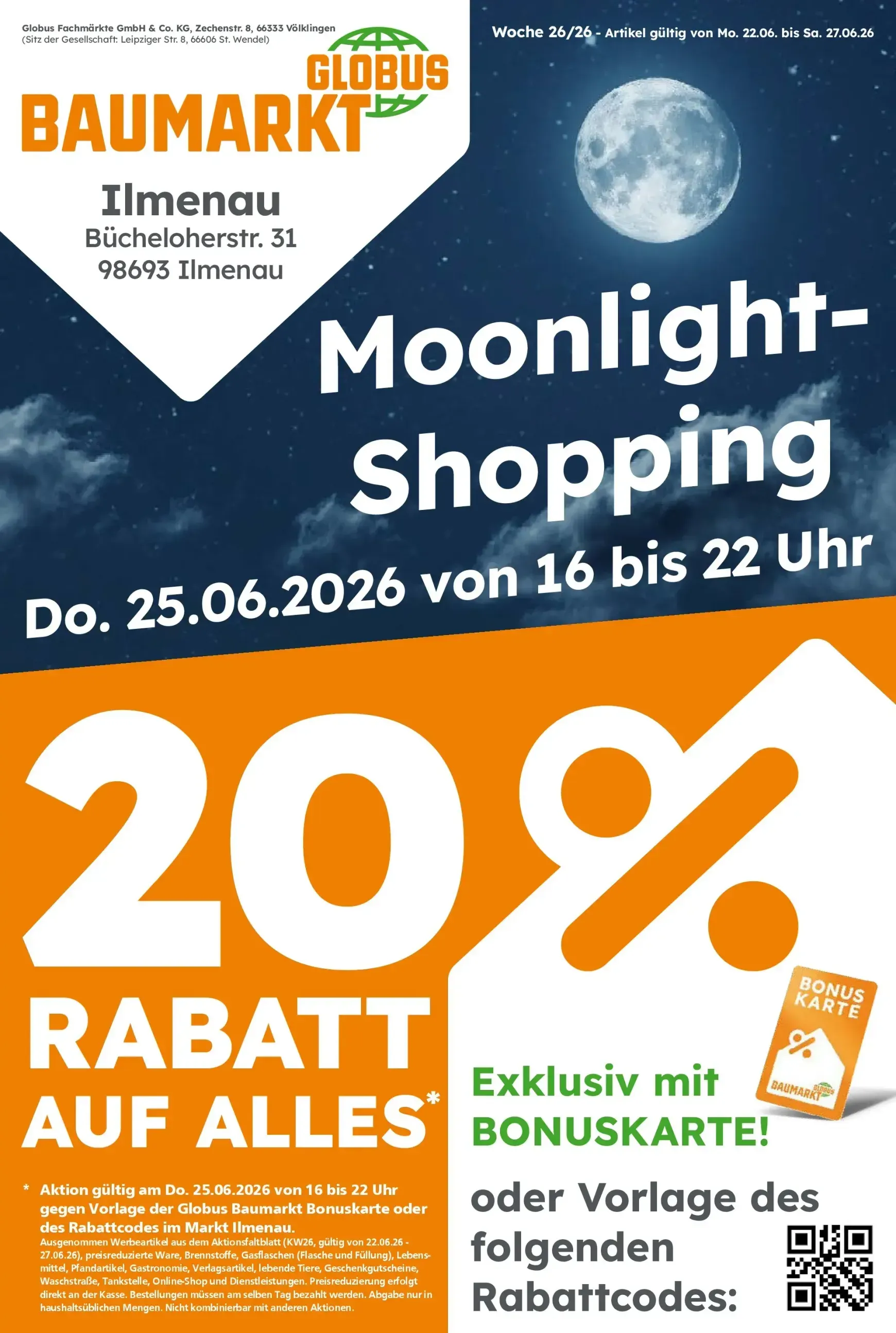Globus Baumarkt - Moonlight-Shopping von 22. Juni bis 27. Juni 2026 - Prospekt seite 1
