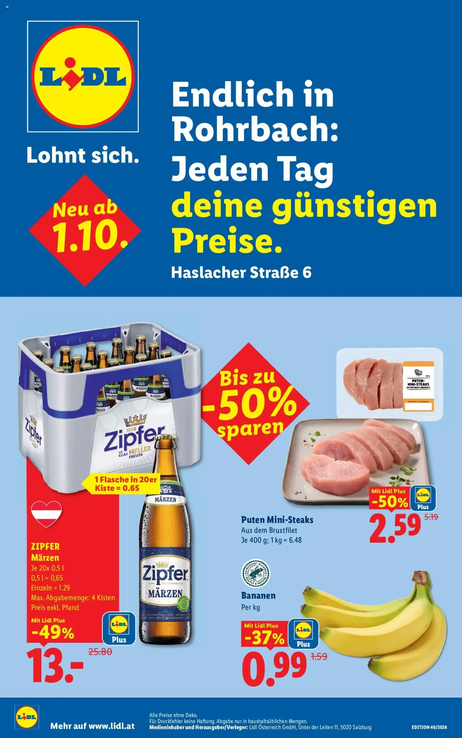 Lidl Jeden Tag deine günstigen Preise. ab 01.10.2026 - Angebote ab donnerstag von 1. Oktober bis 7. Oktober 2026 - Flugblätt seite  1