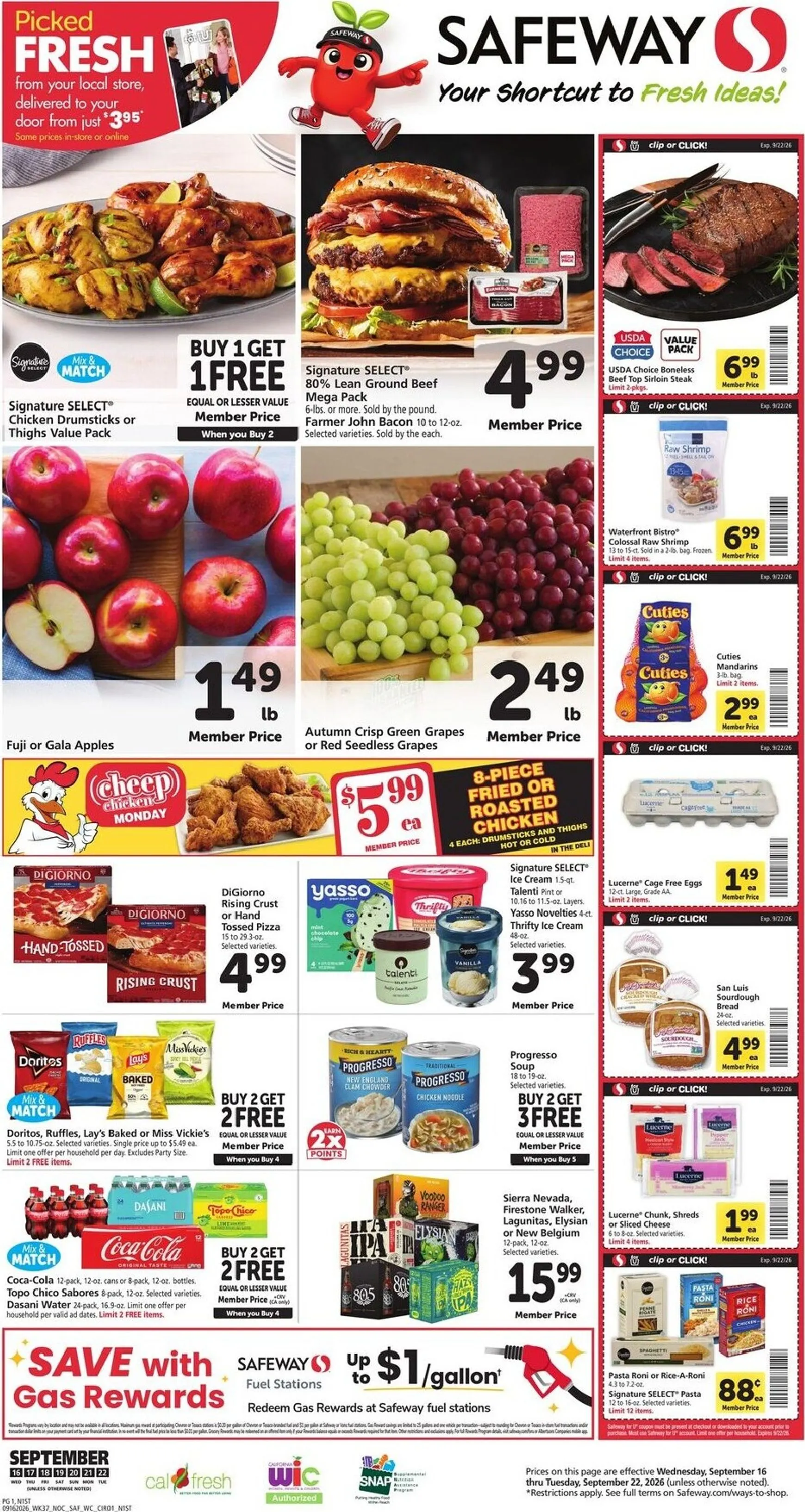 Weekly ad Current Safeway leaflet valid from Wednesday 09/16/2026 to Tuesday 09/22/2026 from September 16 to September 22 2026 - Page 1