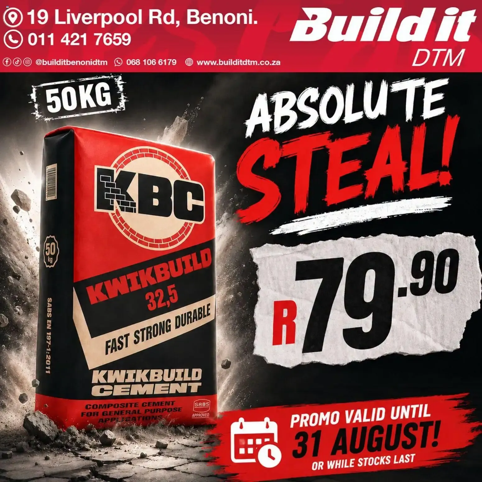 Build it DTM - Cemento Kwikbuild en oferta from 1 August to 31 August 2026 - Catalogue Page 1