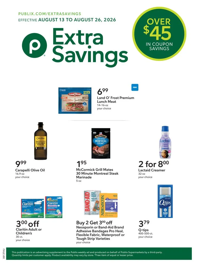 Weekly ad Current Publix - Extra Savings leaflet valid from Thursday 08/13/2026 to Wednesday 08/26/2026 from August 13 to August 26 2026 - Page 1