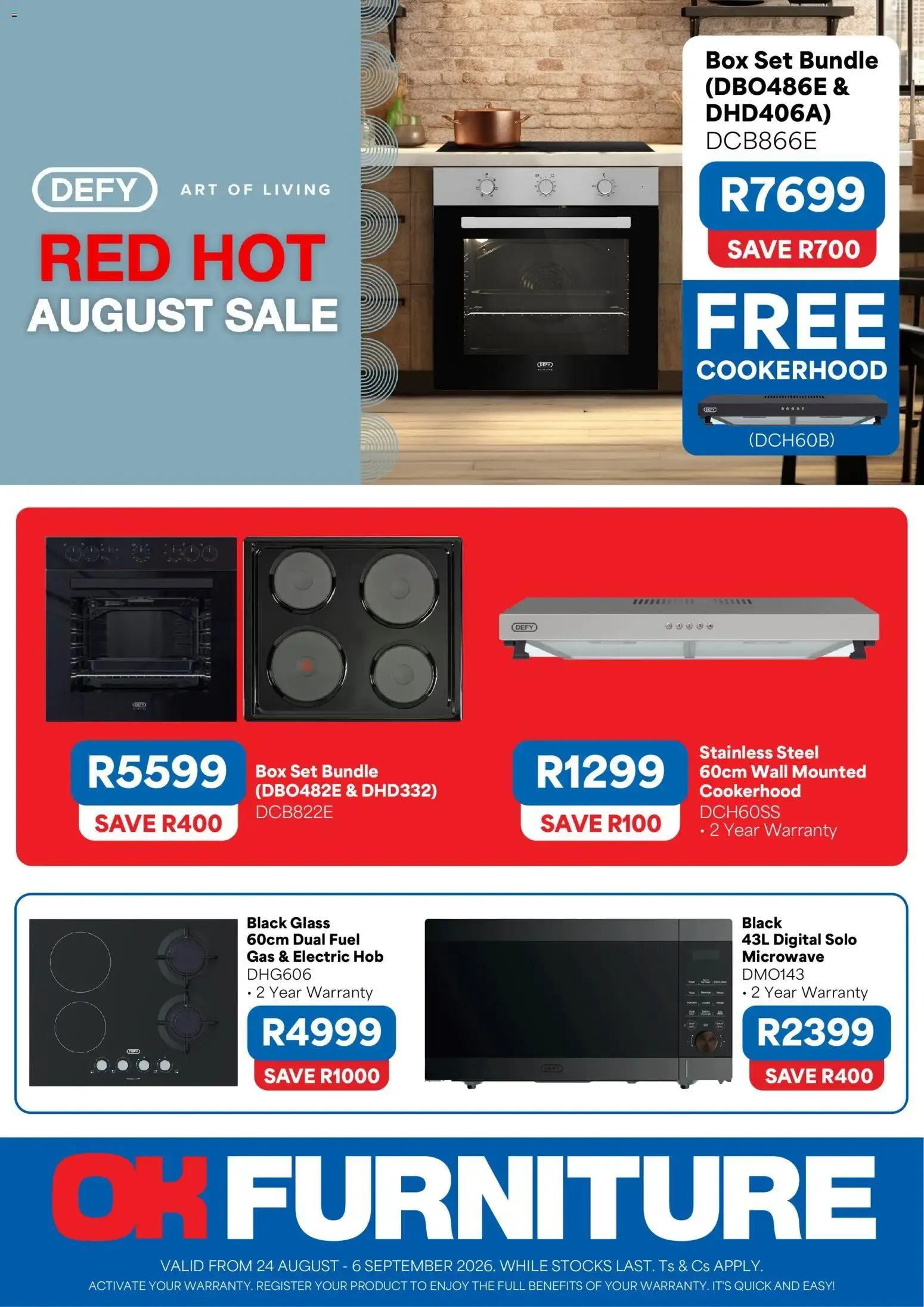 OK Furniture - Defy Red Hot August Sale (24/08/2026 - 06/09/2026) Online from 24 August to 6 September 2026 - Catalogue Page 1