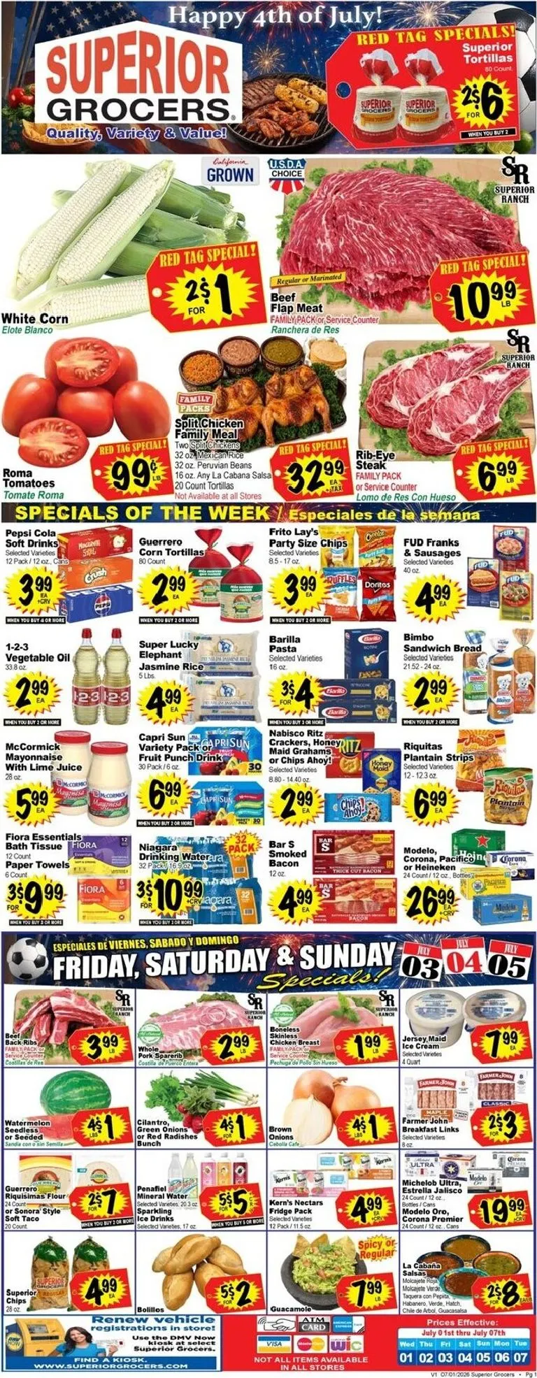 Weekly ad Current Superior Grocers leaflet valid from Wednesday 07/01/2026 to Tuesday 07/07/2026 from July 1 to July 7 2026 - Page 1
