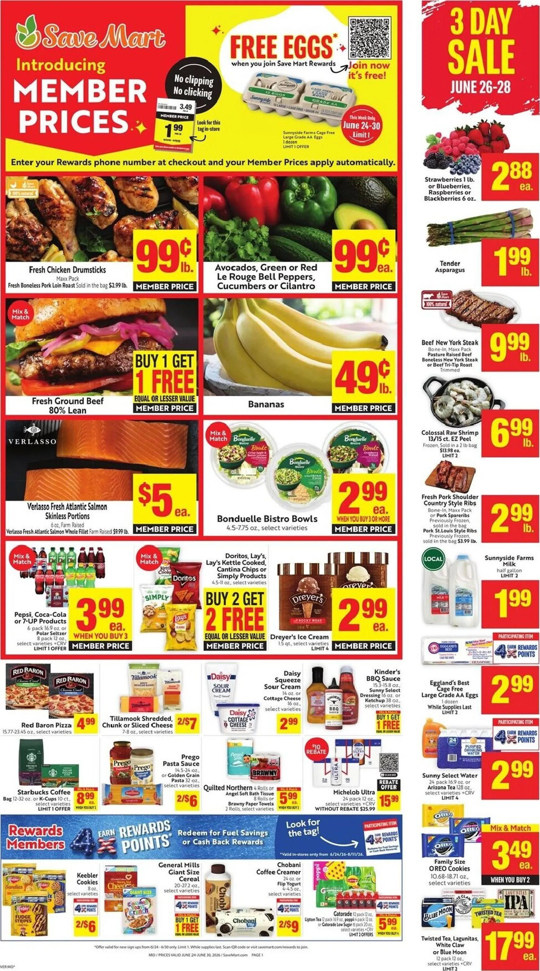 Weekly promotion Save Mart Member Prices Brochure spanning from June 24 to June 30 2026 - Page 1 for Catalogue 365