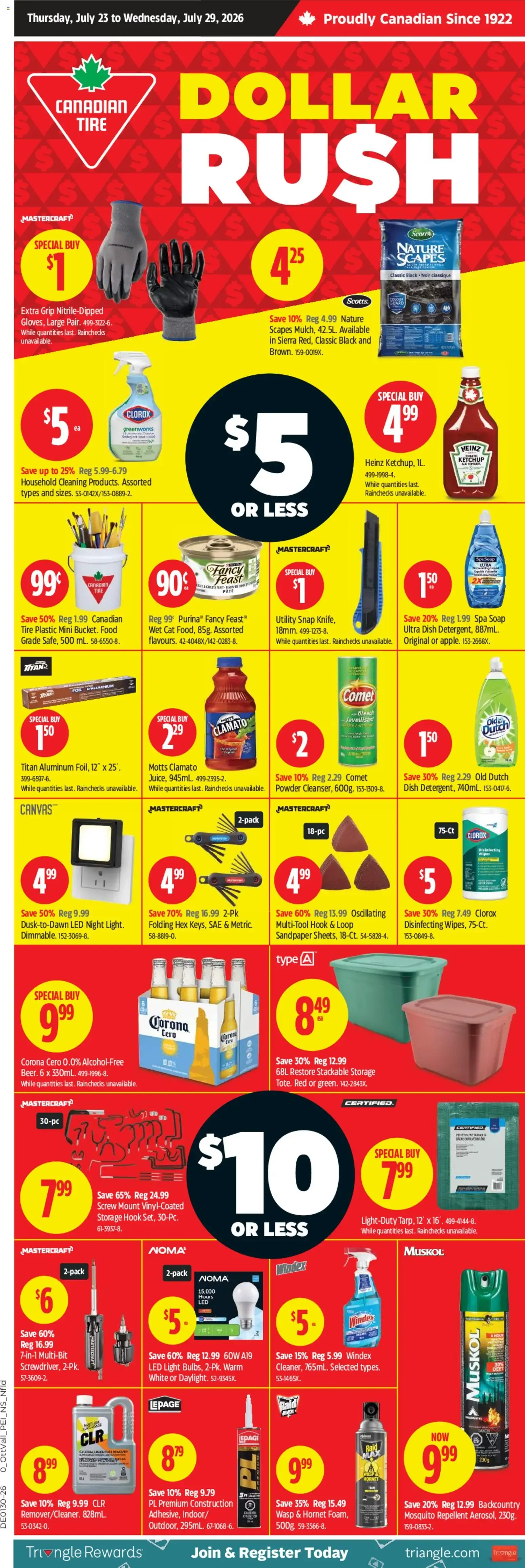 Canadian Tire flyer - Dollar Rush from Jul 23, 2026 > weekly specials & deals from July 23 to July 29 2026 - flyer page 1