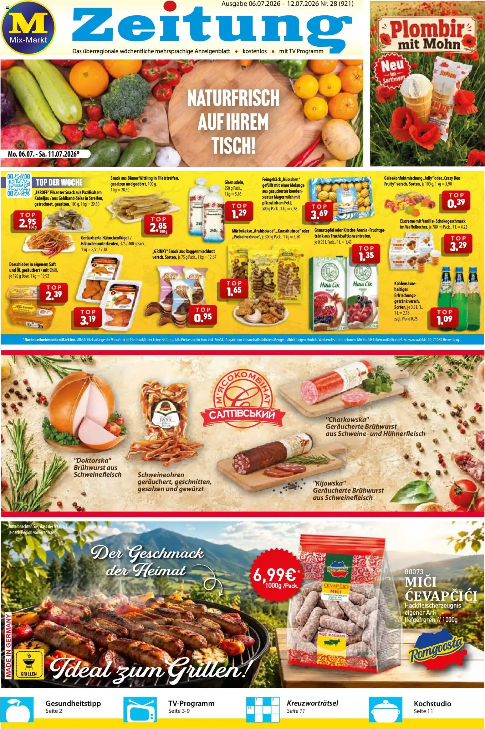 Mix Markt Prospekt (ab 06.07.2026) zum Blättern von 6. Juli bis 11. Juli 2026 - Prospekt seite 1