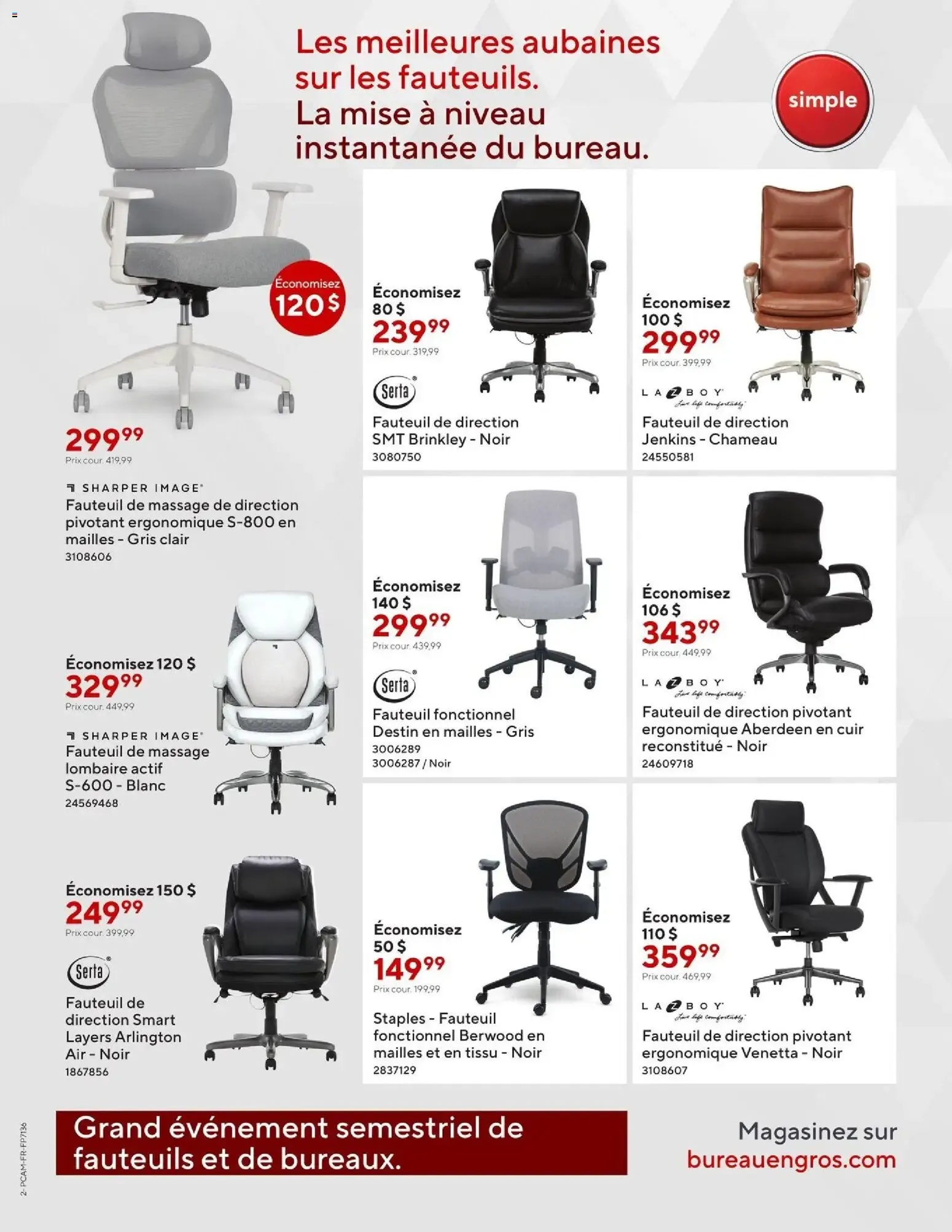 Grand événement semestriel de fauteuils et de bureaux. Économisez jusqu'à 40% Fauteuils à partir de 79,99 $ from October 16 to November 5 2026 - flyer page 2