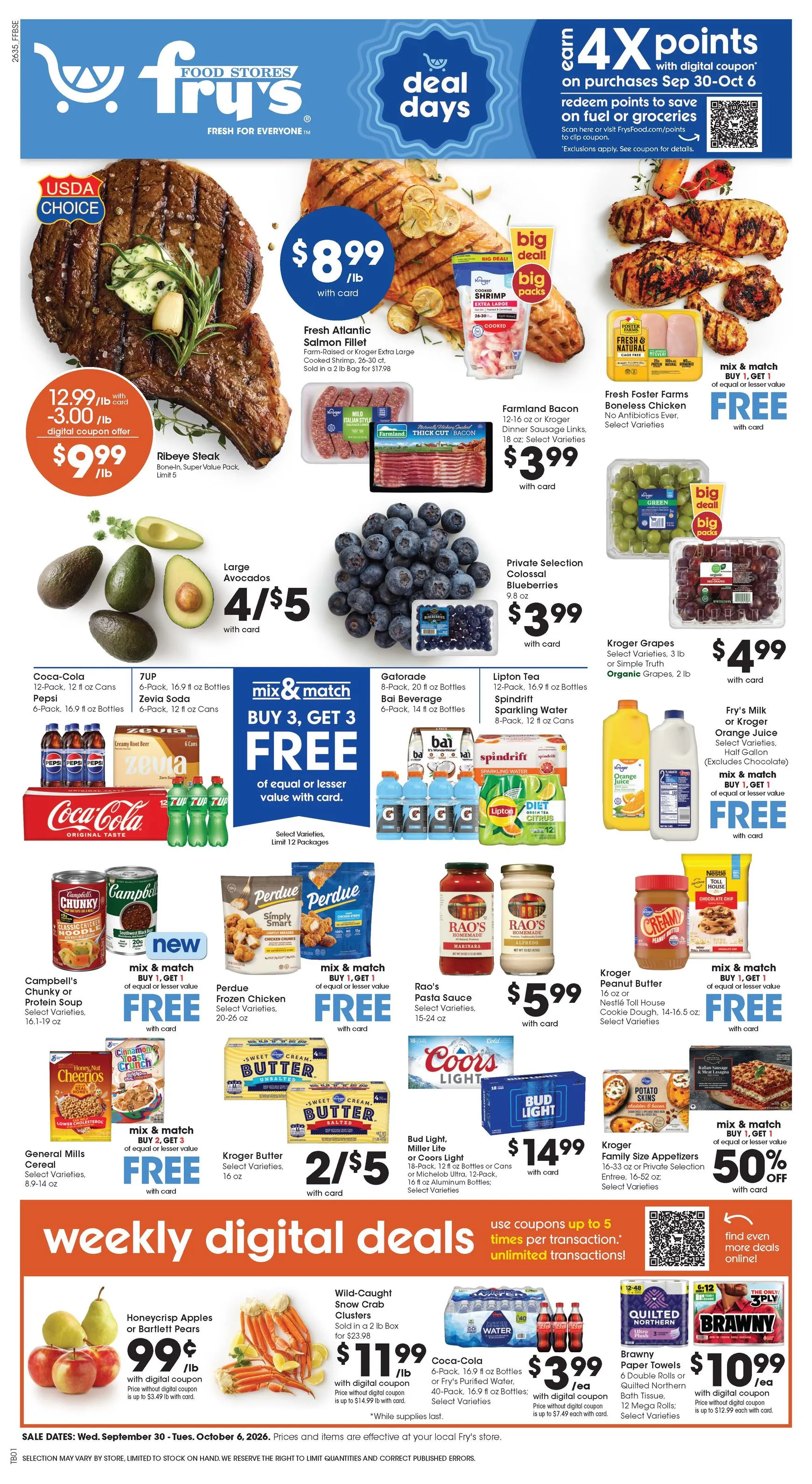 Weekly ad Current Fry's Food Stores leaflet valid from Wednesday 09/30/2026 to Tuesday 10/06/2026 from September 30 to October 6 2026 - Page 1