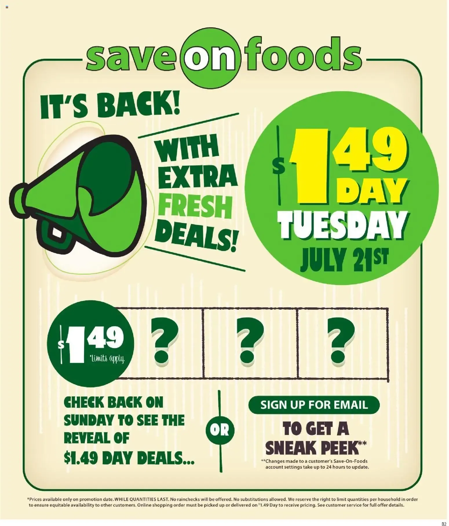 Save On Foods: It's Back! $1.49 Day