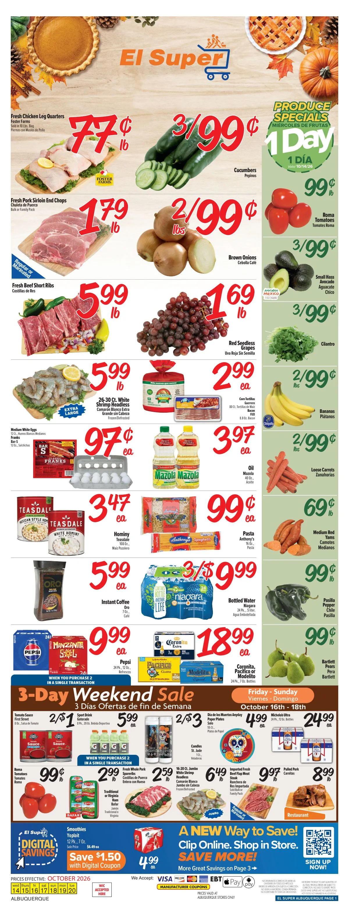 Current El Super leaflet valid from Wednesday 10/14/2026 to Tuesday 10/20/2026