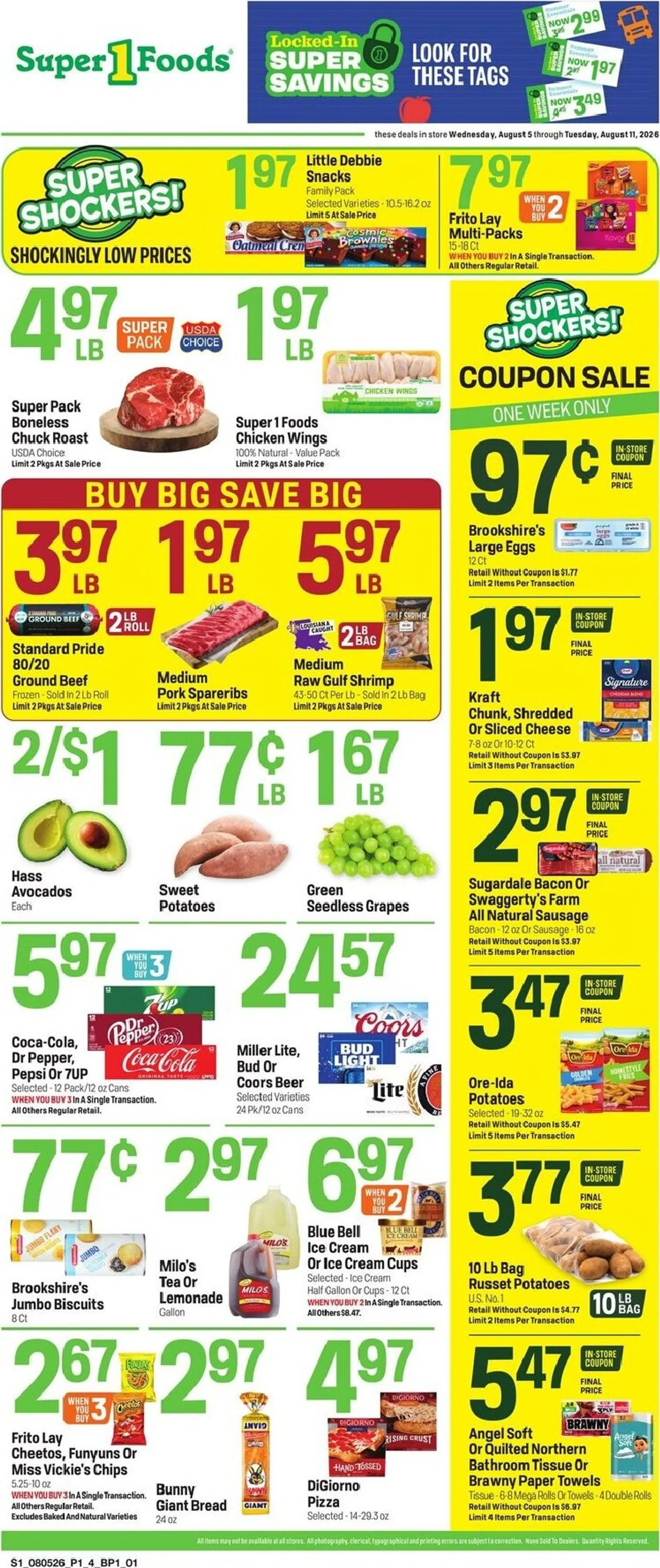 Current Super 1 Foods leaflet valid from Wednesday 08/05/2026 to Tuesday 08/11/2026