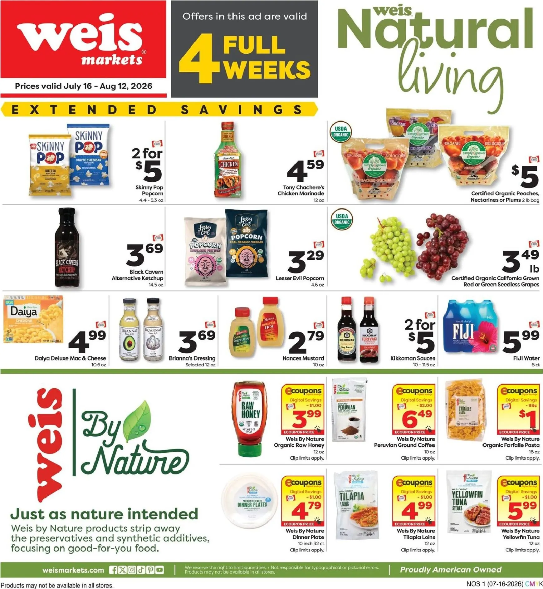 Current Weis Markets - Natural & Organic leaflet valid from Thursday 07/16/2026 to Wednesday 08/12/2026