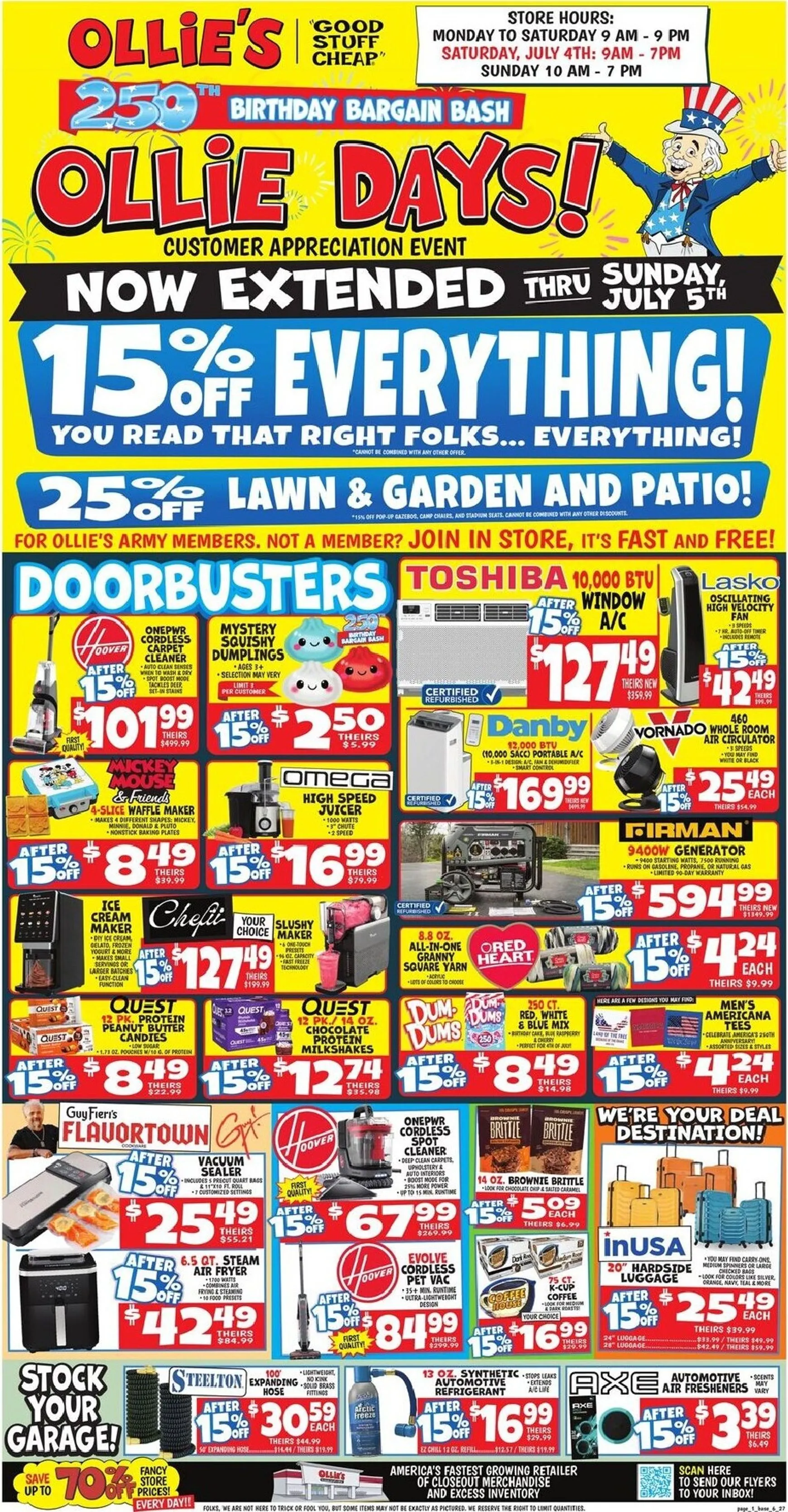 Weekly ad OLLIE'S 250TH BIRTHDAY BARGAIN BASH OLLIE DAYS! CUSTOMER APPRECIATION EVENT from July 4 to July 5 2026 - Page 1