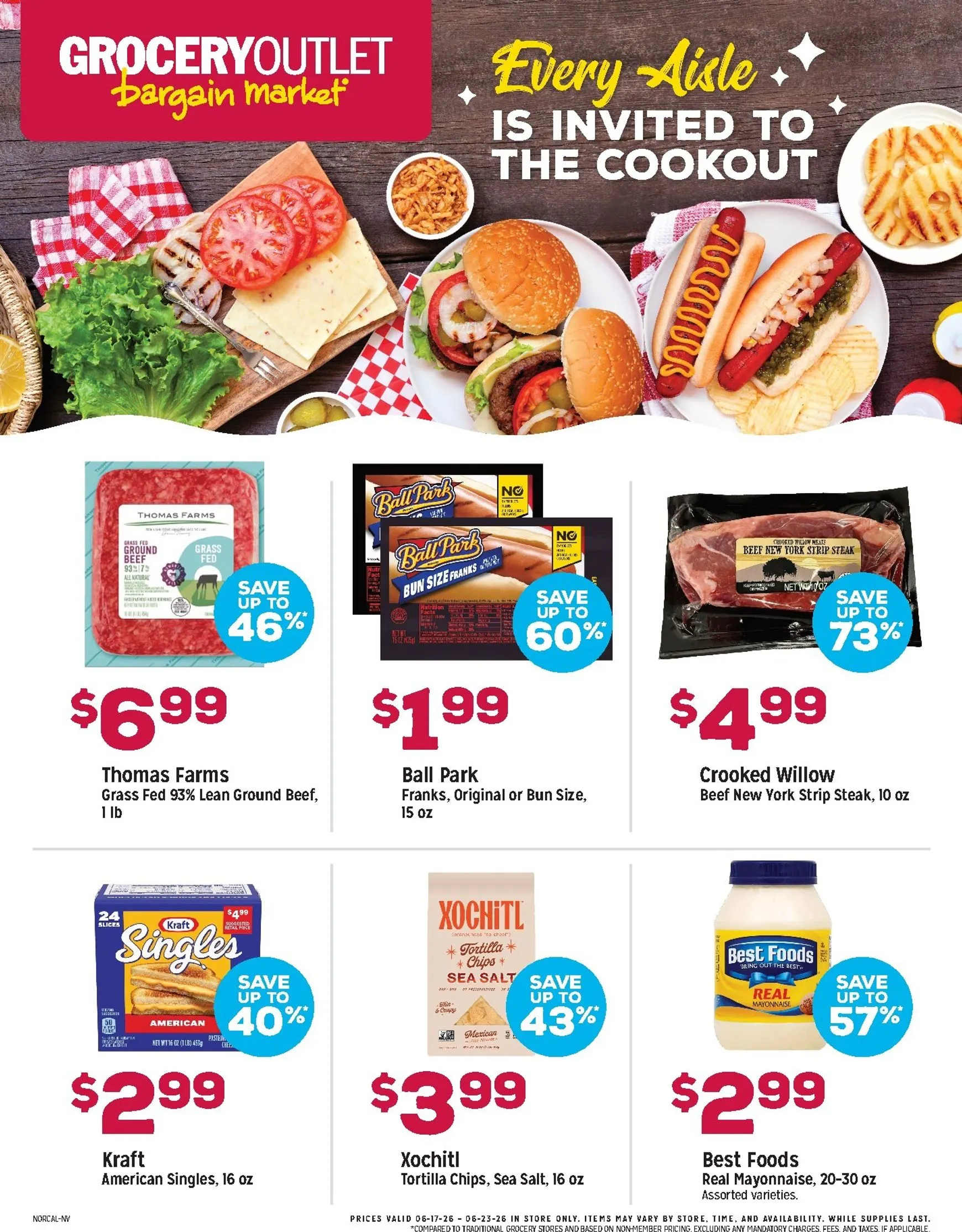 Weekly ad Grocery Outlet Bargain Market: Every Aisle is Invited to the Cookout from June 17 to June 23 2026 - Page 1