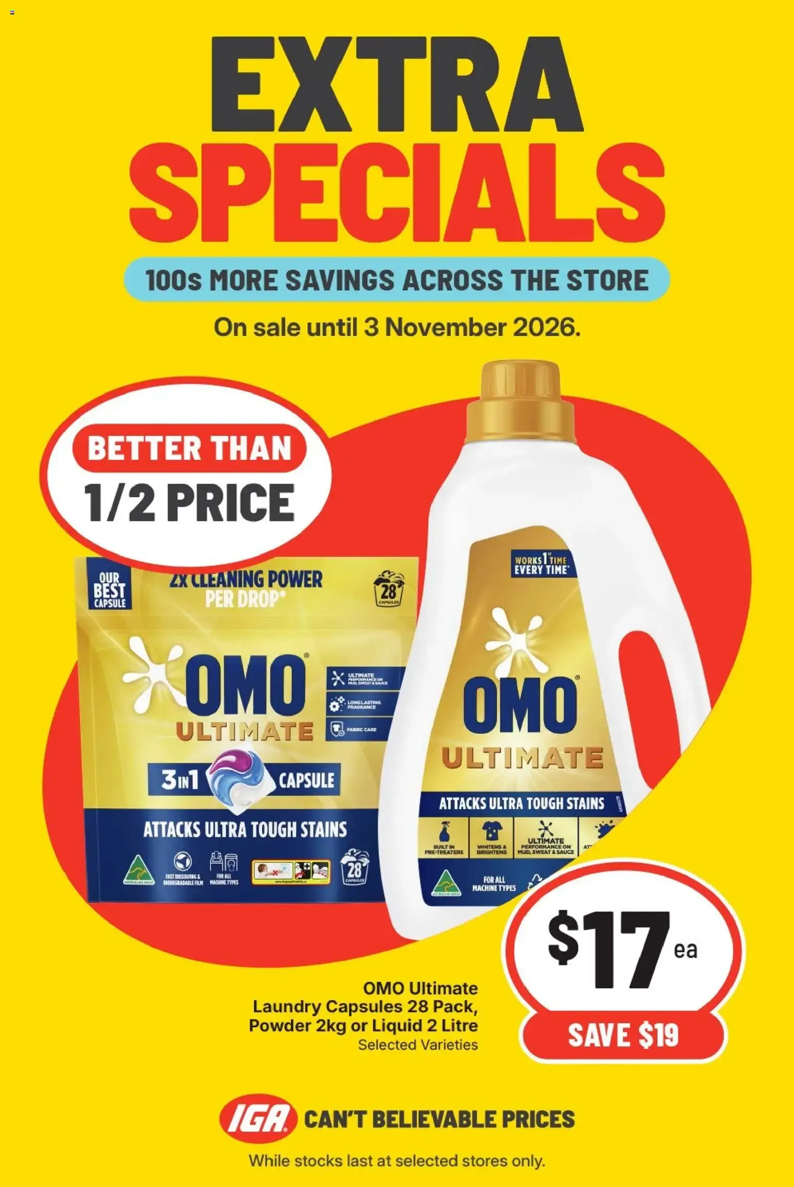 IGA Extra Specials: OMO Ultimate Laundry - Catalogue valid from 28 October to 3 November 2026 - page 1
