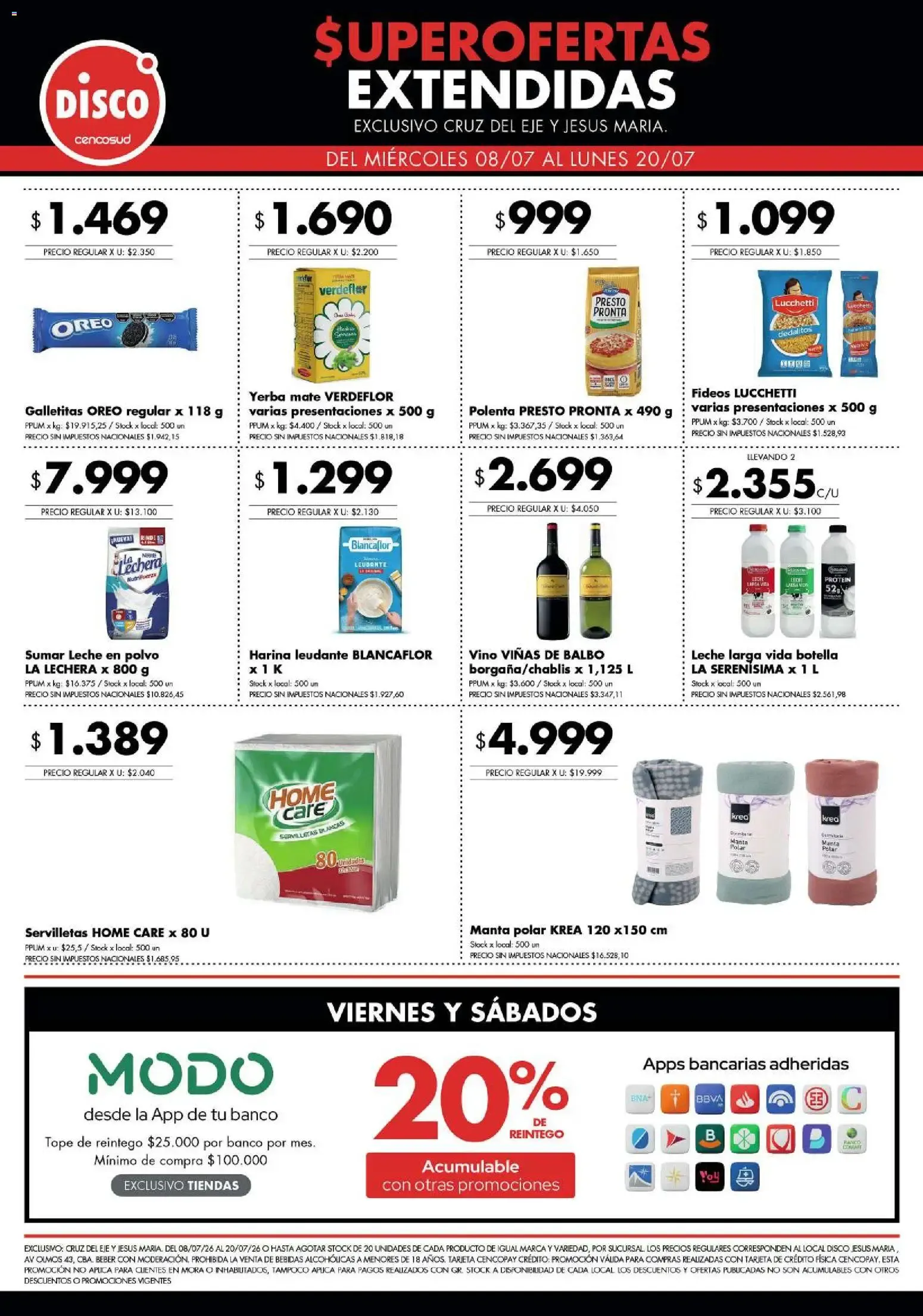 Ofertas de Disco - Superofertas extendidas - Cruz del Eje y Jesus Maria del 08/07/2026 - 20/07/2026 8 de julio al 20 de julio 2026 - Página 1 del catálogo