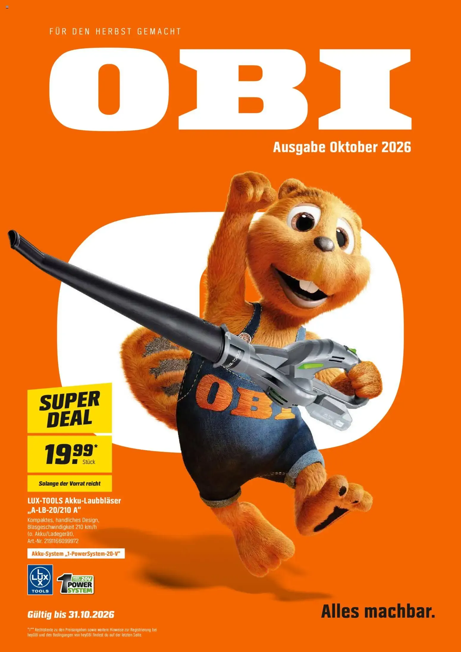 OBI Ausgabe Oktober 2026 von 1. Oktober bis 31. Oktober 2026 - Prospekt seite 1