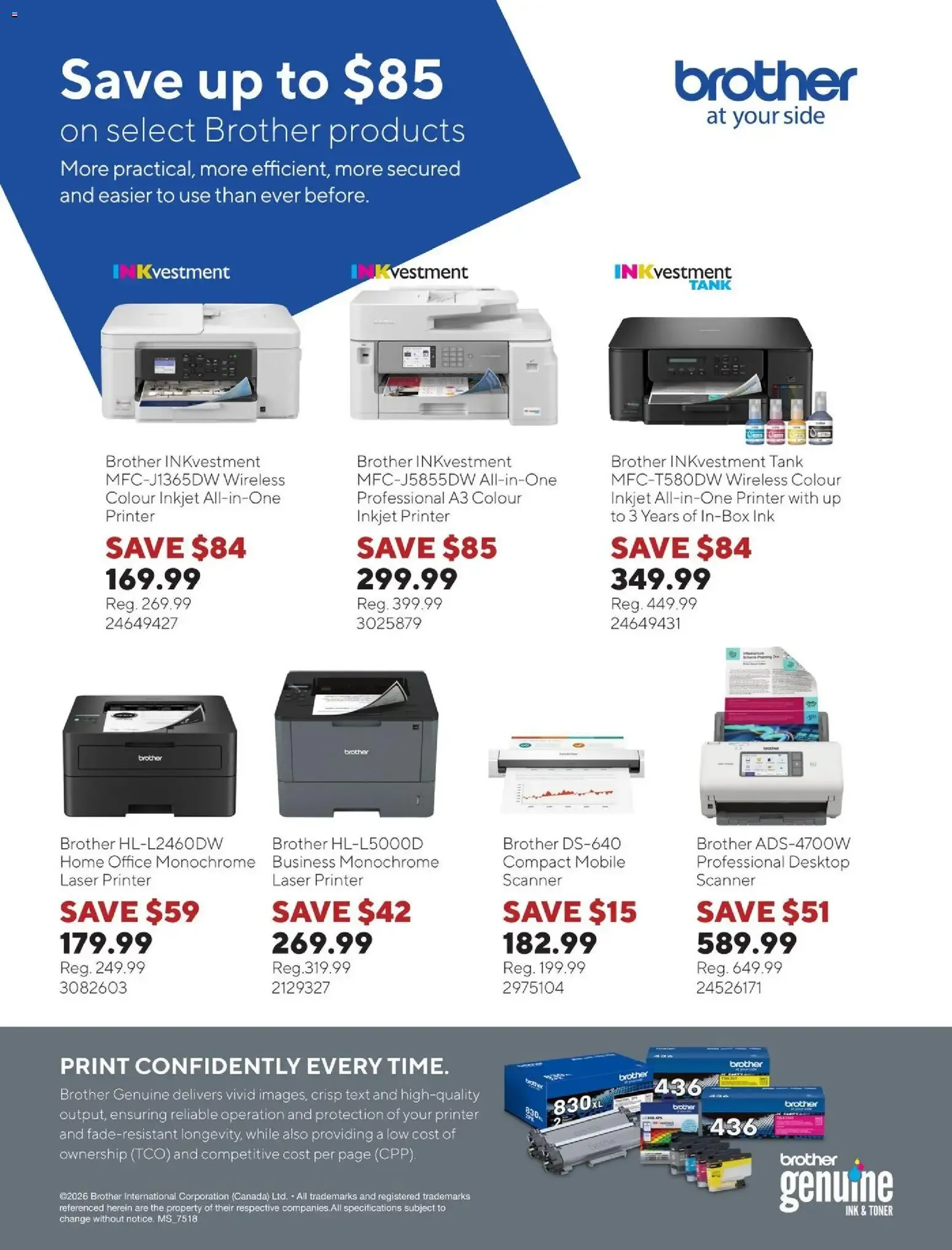 Save up to $85 on select Brother products from June 1 to June 30 2026 - flyer page 1