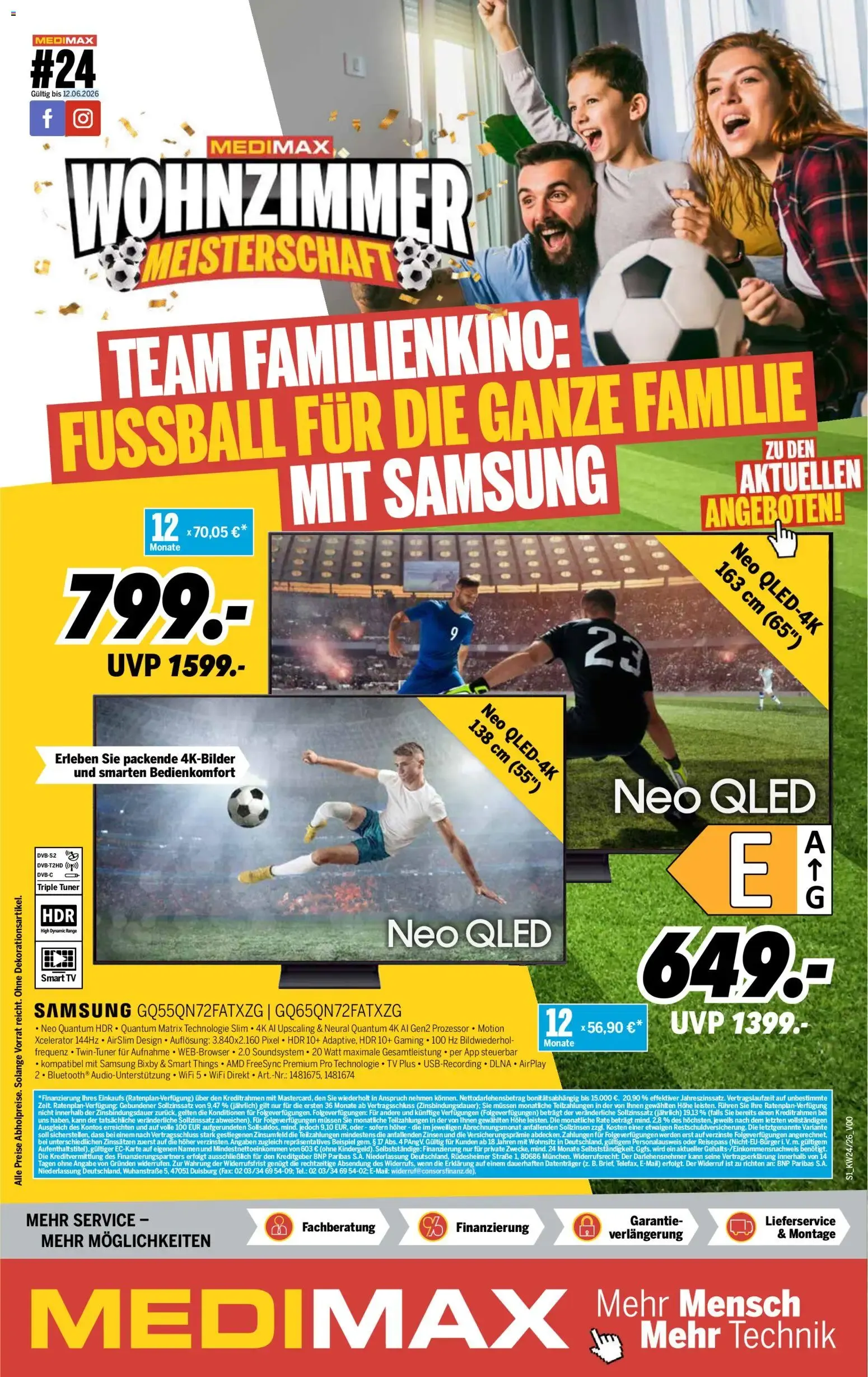 Medimax: Wohnzimmer Meisterschaft - Team Familienkino mit Samsung von 6. Juni bis 12. Juni 2026 - Prospekt seite 1