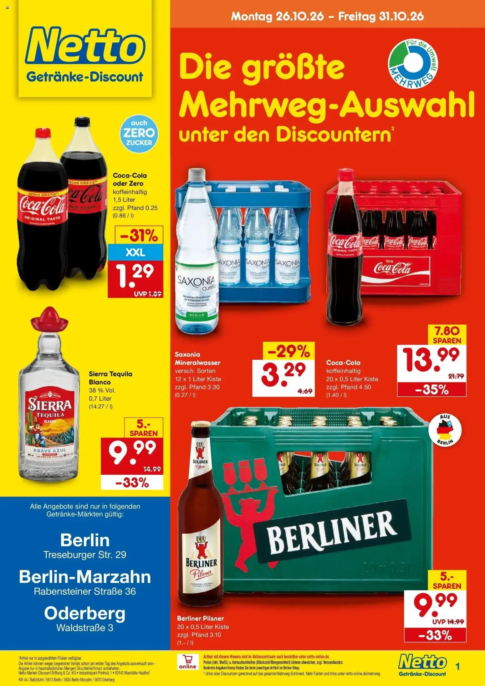 Netto Marken-Discount Prospekt Berlin-Marzahn (ab 26.10.2026) » Angebote von 26. Oktober bis 31. Oktober 2026 - Prospekt seite 1