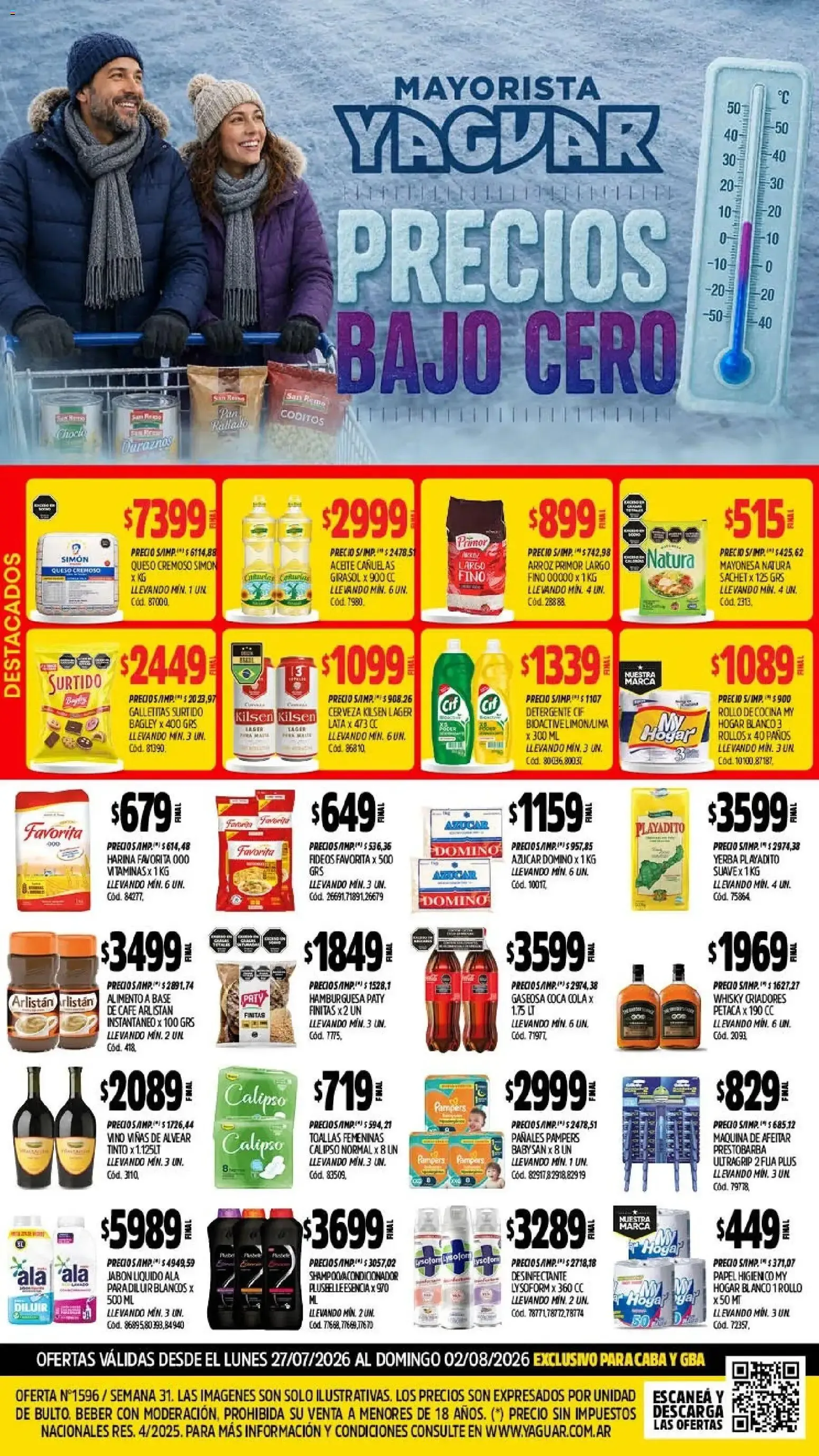 Ofertas de Mayorista Yaguar Precios Bajo Cero 27 de julio al 2 de agosto 2026 - Página 1 del catálogo