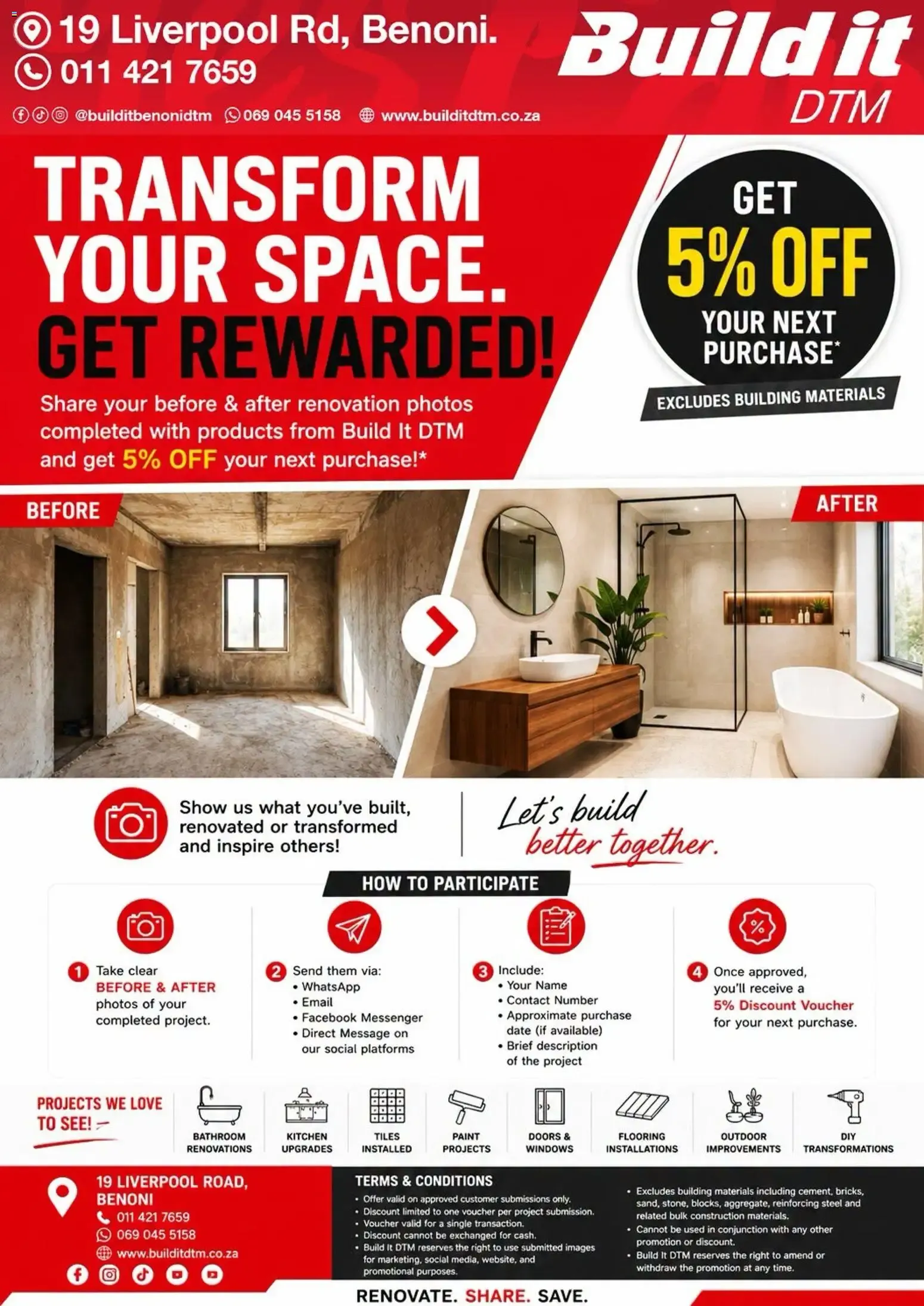 Build It DTM - Transforma tu Espacio, Gana Recompensas: 5% de Descuento en tu Próxima Compra from 12 August to 23 August 2026 - Catalogue Page 1
