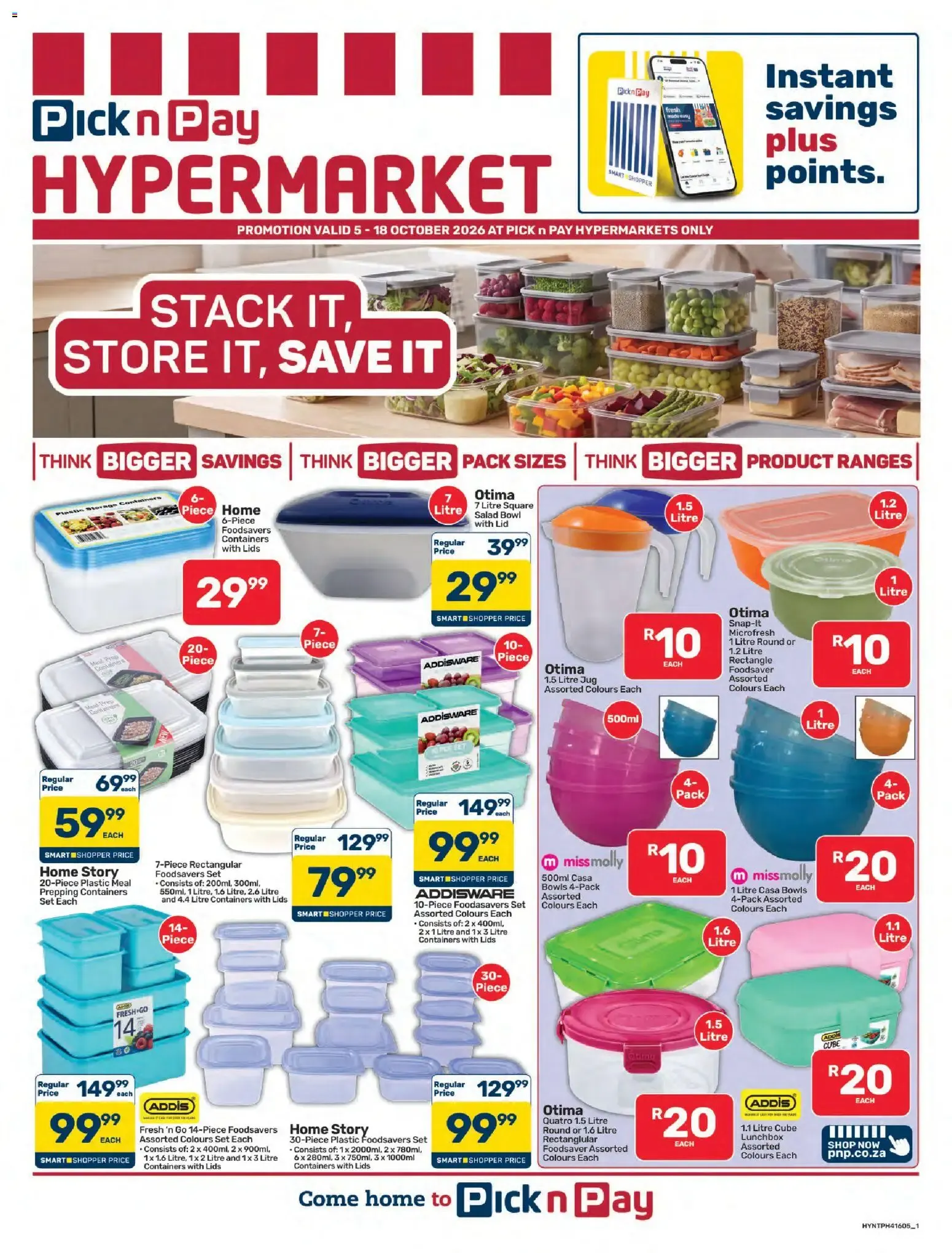 Pick n Pay Hypermarket: Stack It, Store It, Save It - Ofertas en Contenedores de Plástico from 5 October to 18 October 2026 - Catalogue Page 1