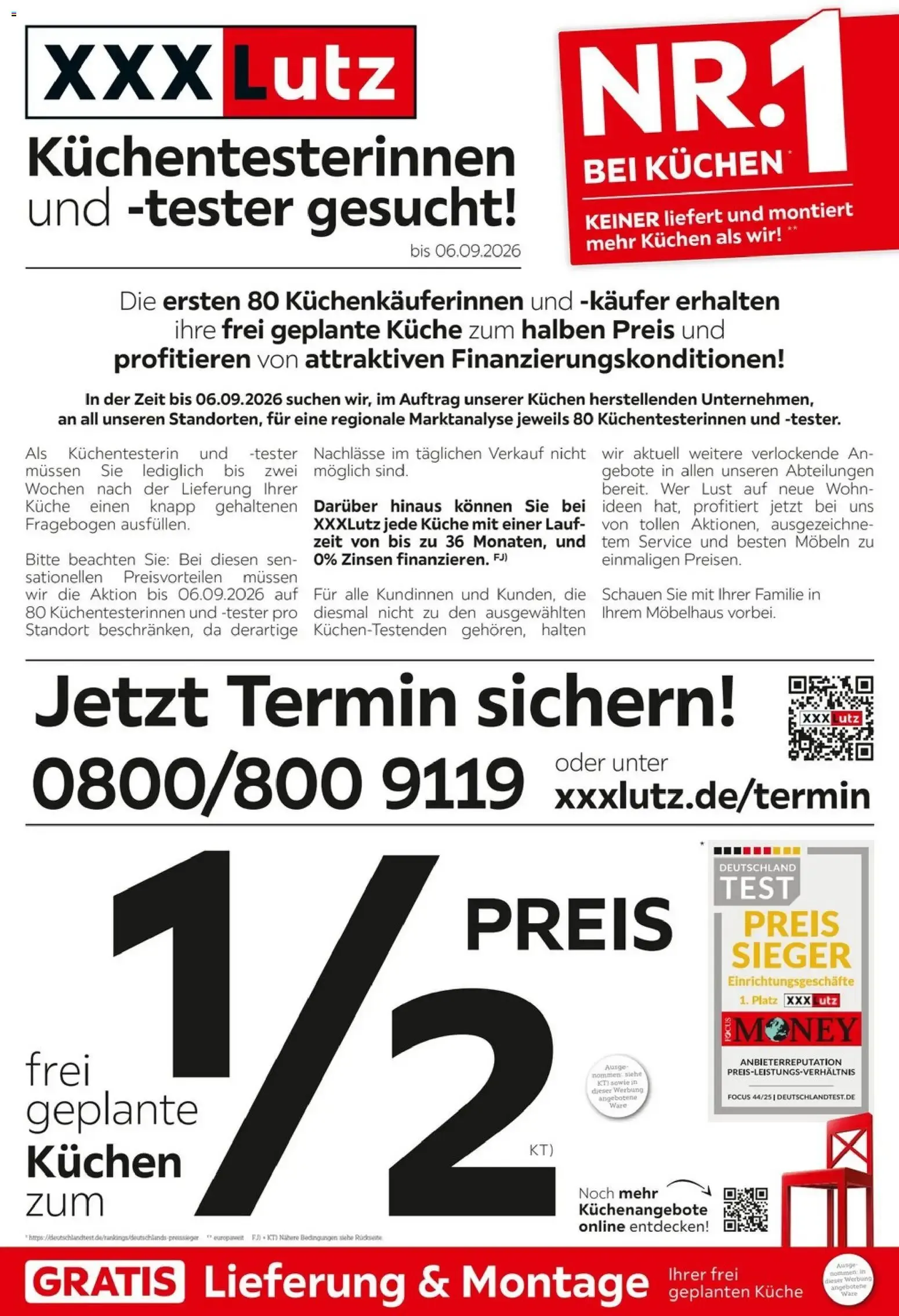 XXXLutz Küchentesterinnen und -tester gesucht! von 22. August bis 6. September 2026 - Prospekt seite 1