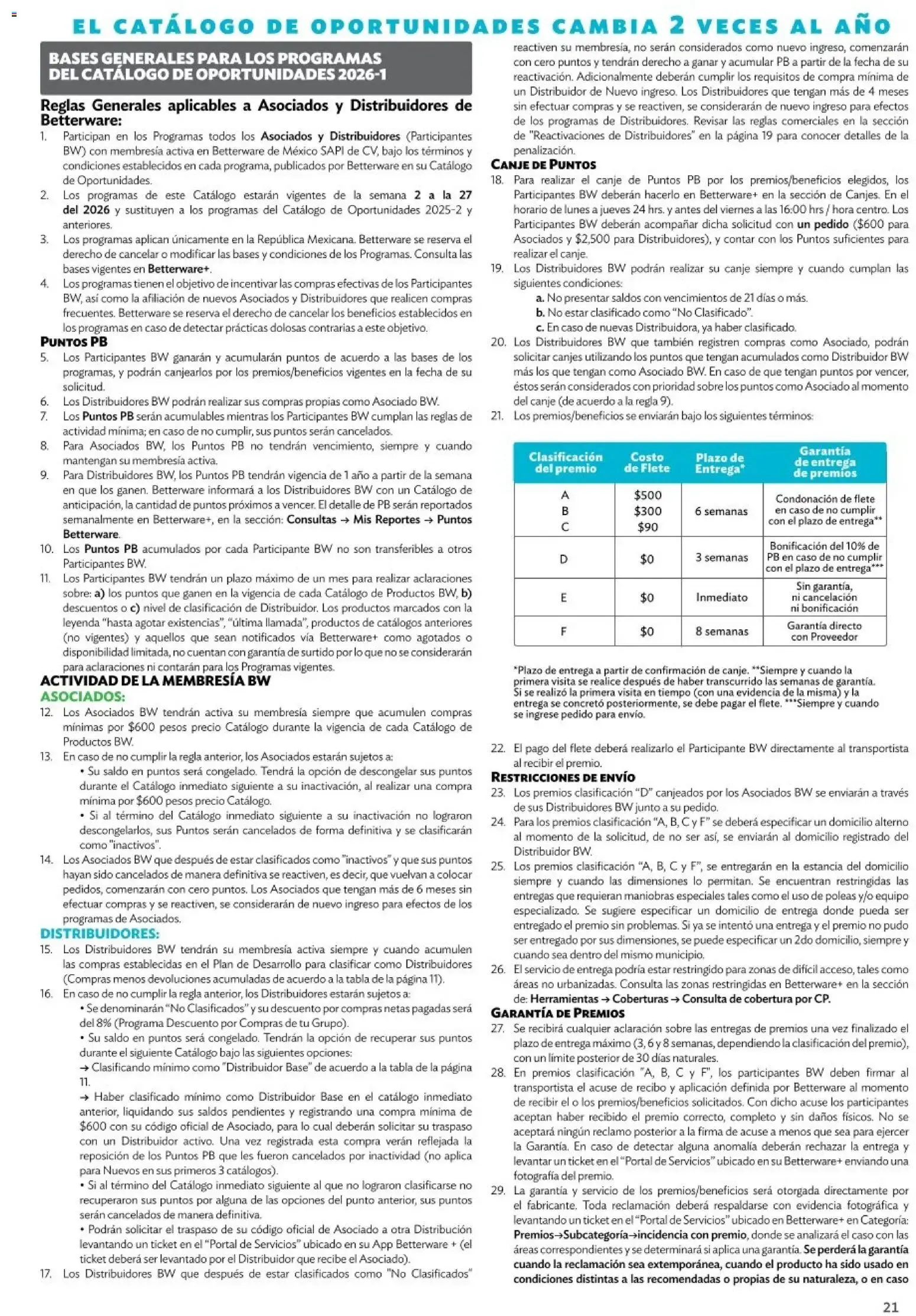 Catálogo de Betterware Programas de Oportunidades para Asociados y Distribuidores 1 de enero al 31 de agosto 2026 - Pagina 21