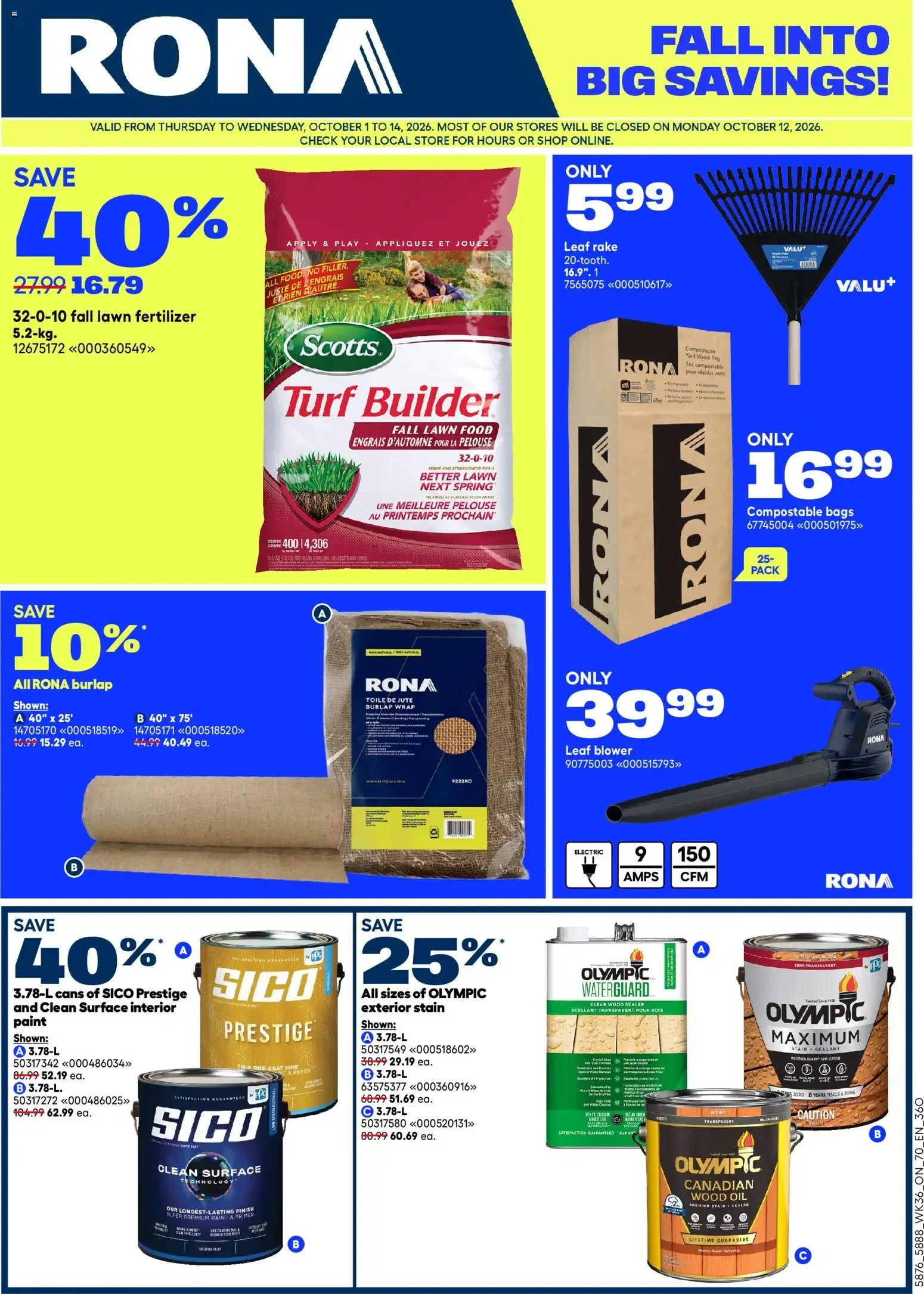 Rona weekly flyer from Oct 1, 2026 > weekly specials & deals from October 1 to October 14 2026 - flyer page 1