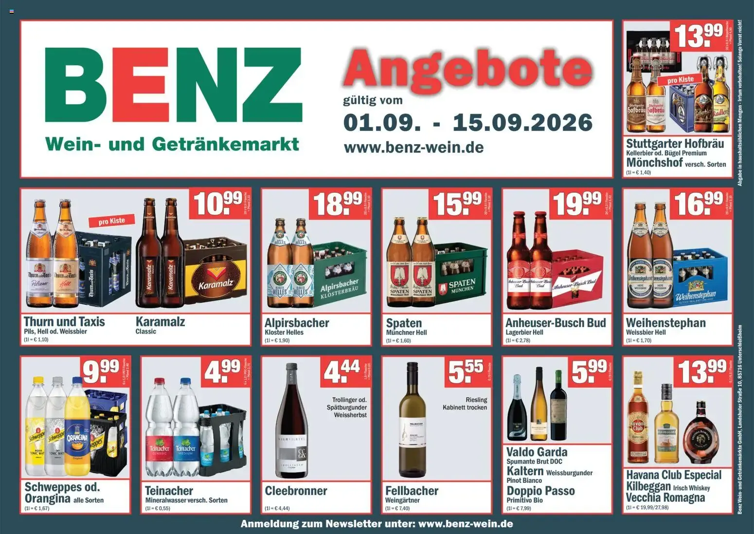 Benz Getränke Prospekt vom 01.09.2026 – Angebote online von 1. September bis 15. September 2026 - Prospekt seite 1