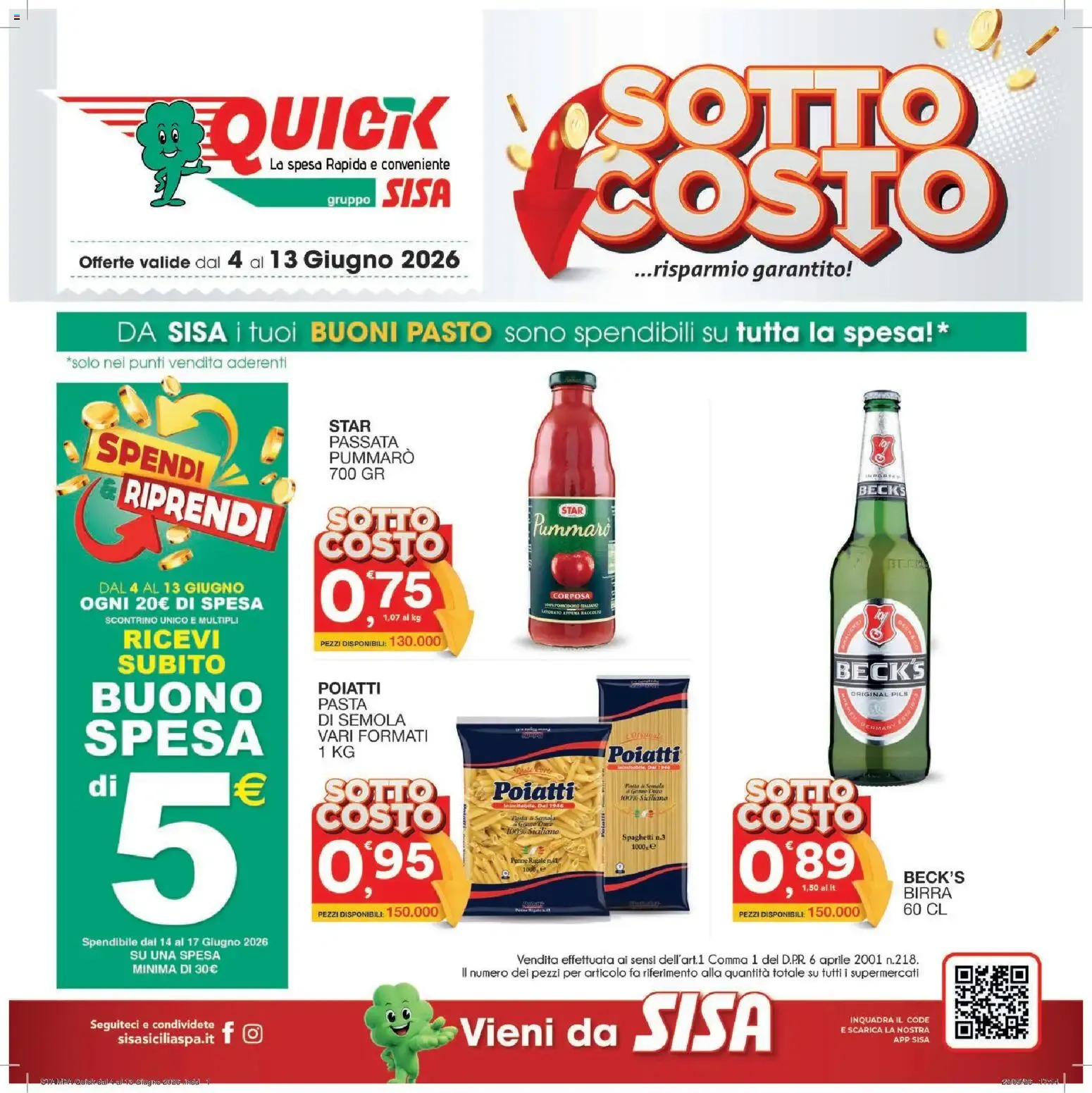 Nuovo SISA volantino Quick dal 04/06/2026 > offerte anteprima 🛍️ da 4 giugno a 13 giugno di 2026 - Pagina del volantino 1