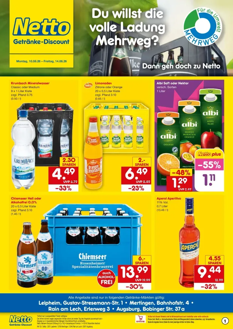 Netto Getränke-Discount von 10. August bis 14. August 2026 - Prospekt seite 1