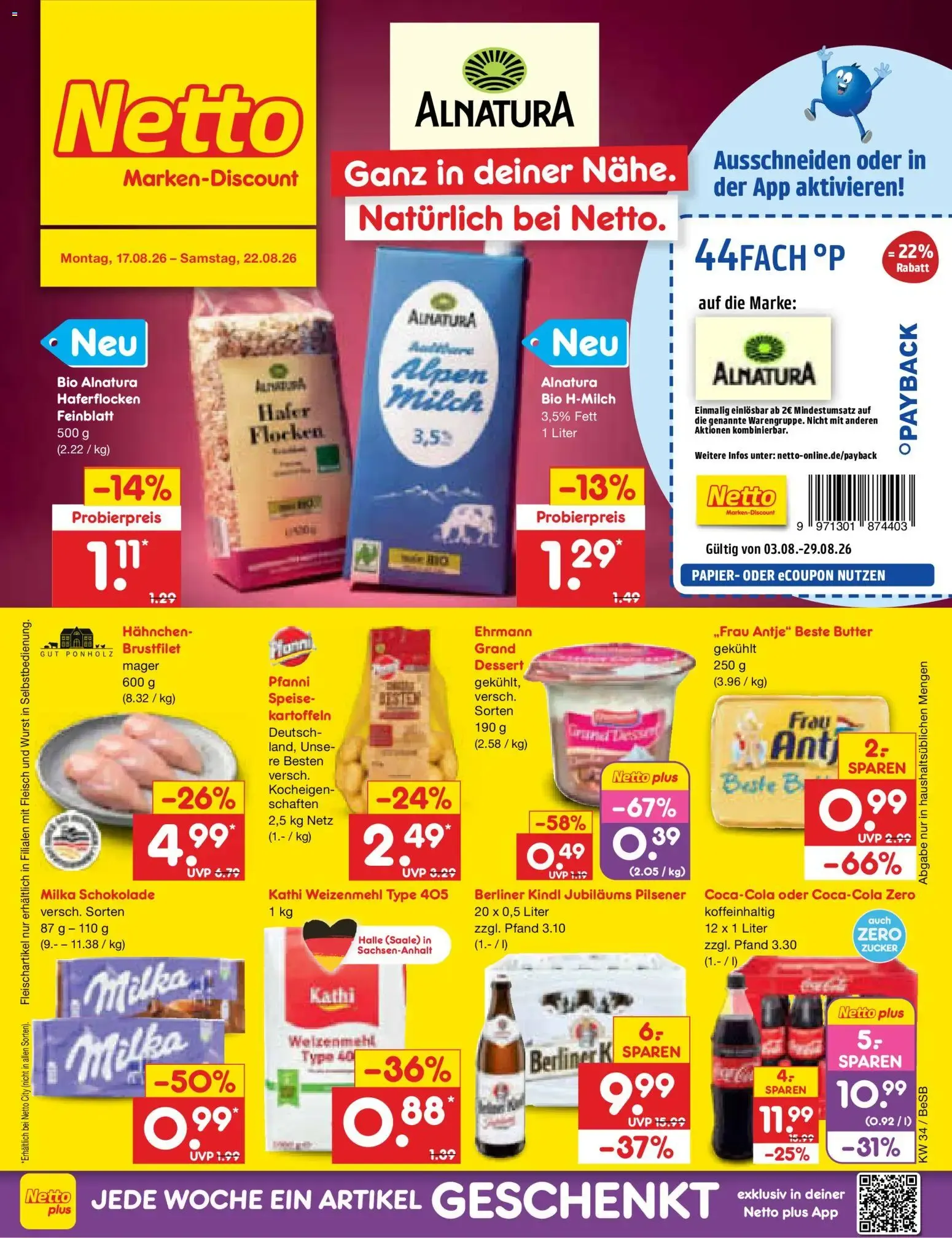 Netto Marken-Discount Prospekt (ab 17.08.2026) » Angebote von 17. August bis 22. August 2026 - Prospekt seite 1